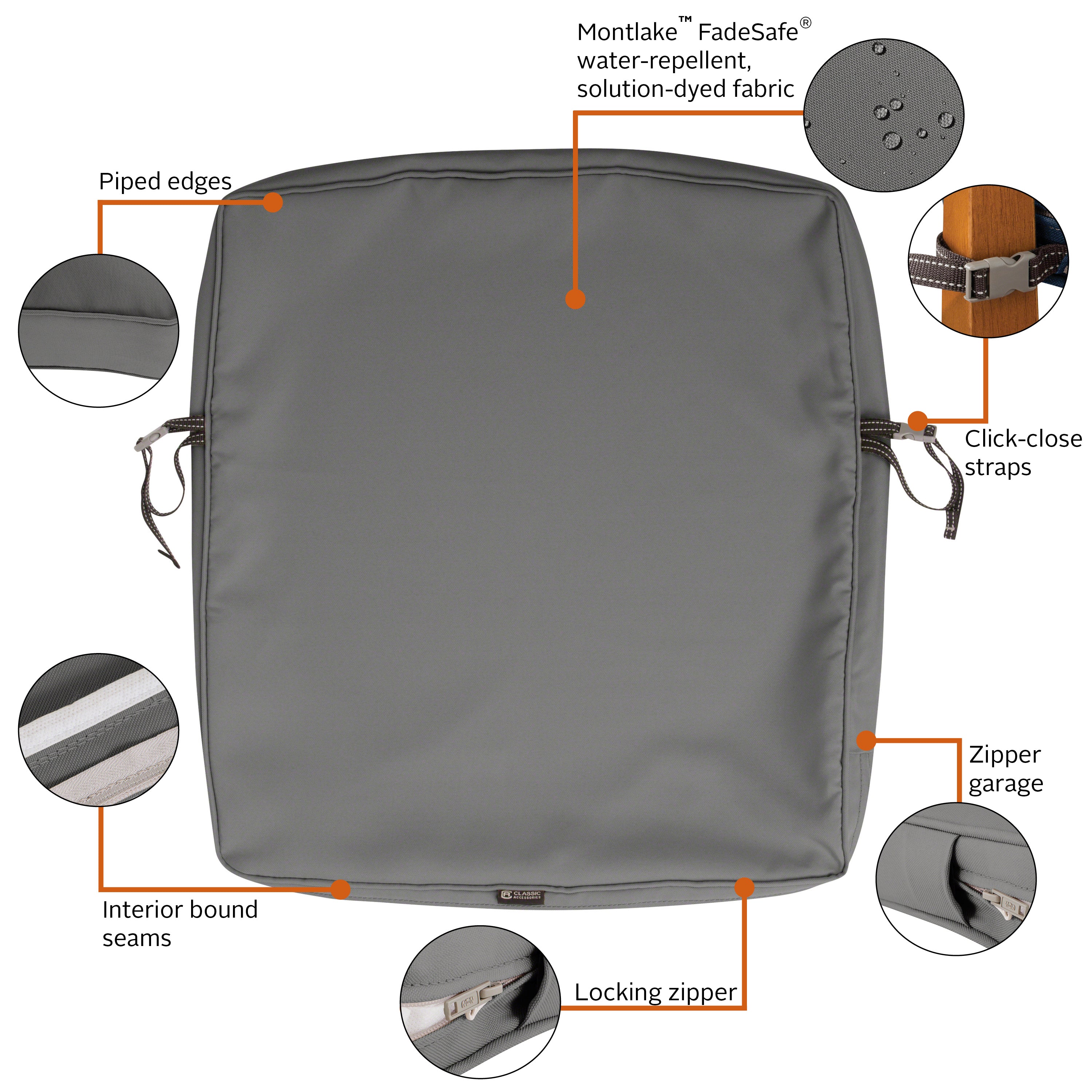 Classic Accessories Montlake FadeSafe Water-Resistant Patio Lounge Back Cushion Cover