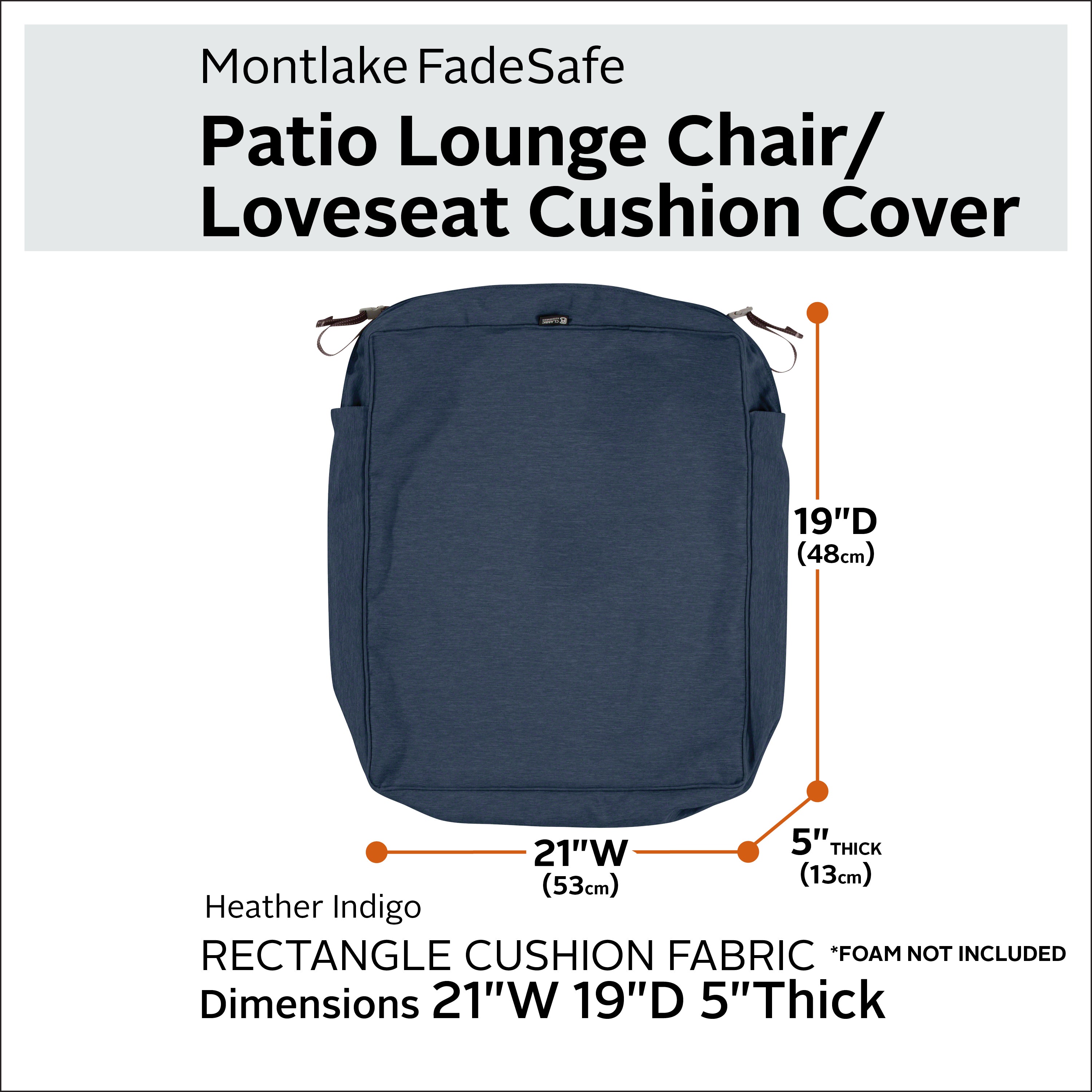 Classic Accessories Montlake FadeSafe Water-Resistant Rectangular Patio Lounge Seat Cushion Cover