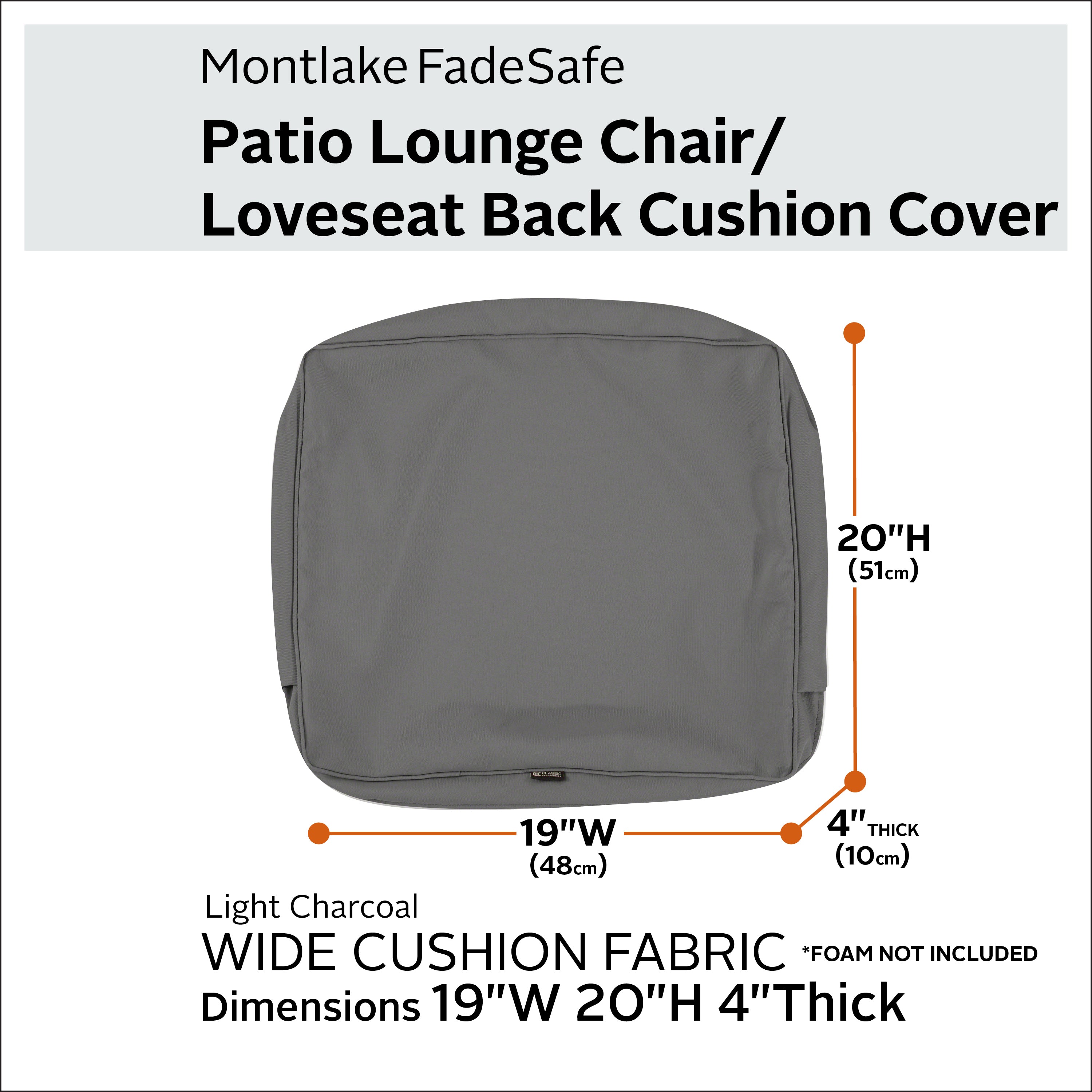 Classic Accessories Montlake FadeSafe Water-Resistant Patio Lounge Back Cushion Cover