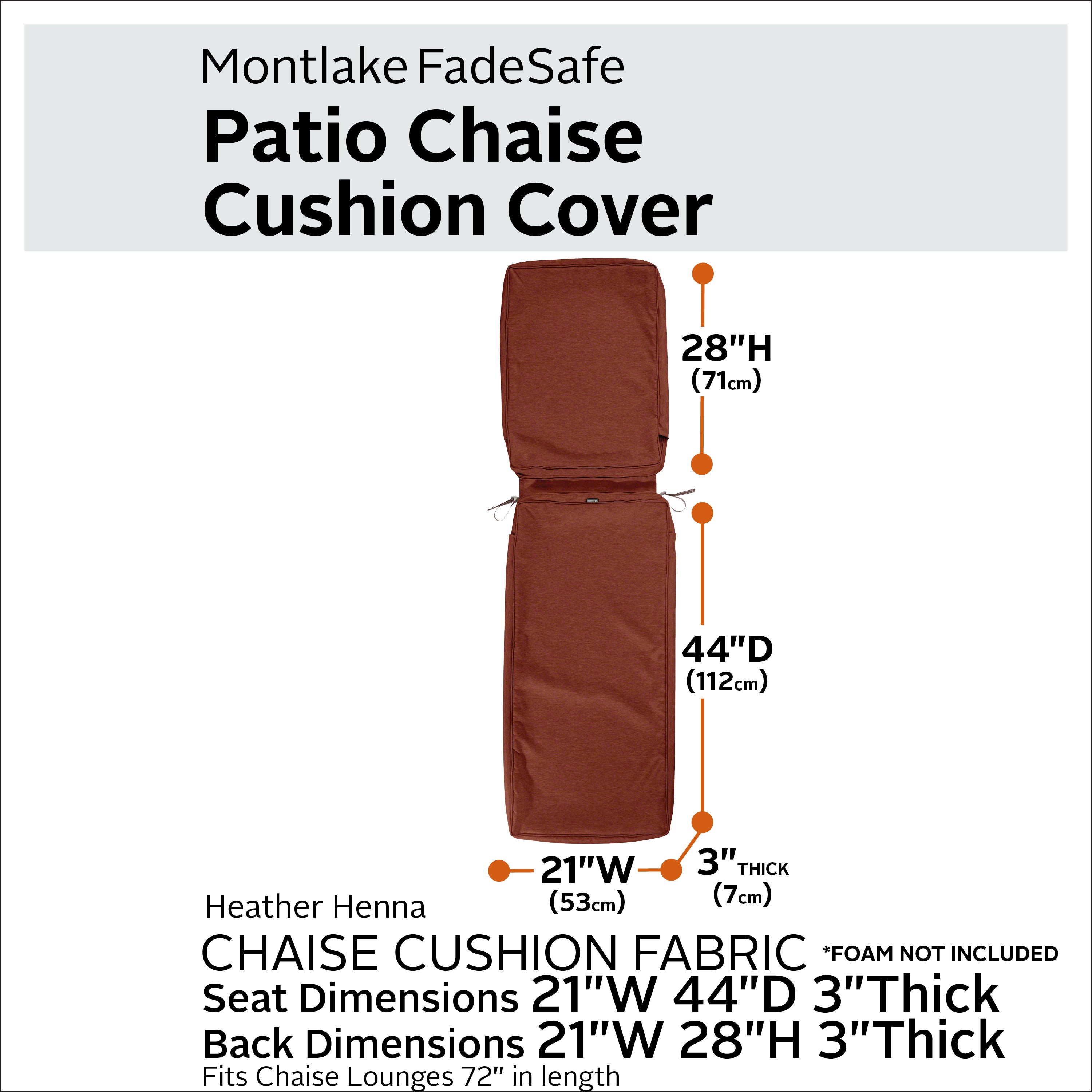 Montlake FadeSafe Water-Resistant Patio Chaise Lounge Cushion Cover