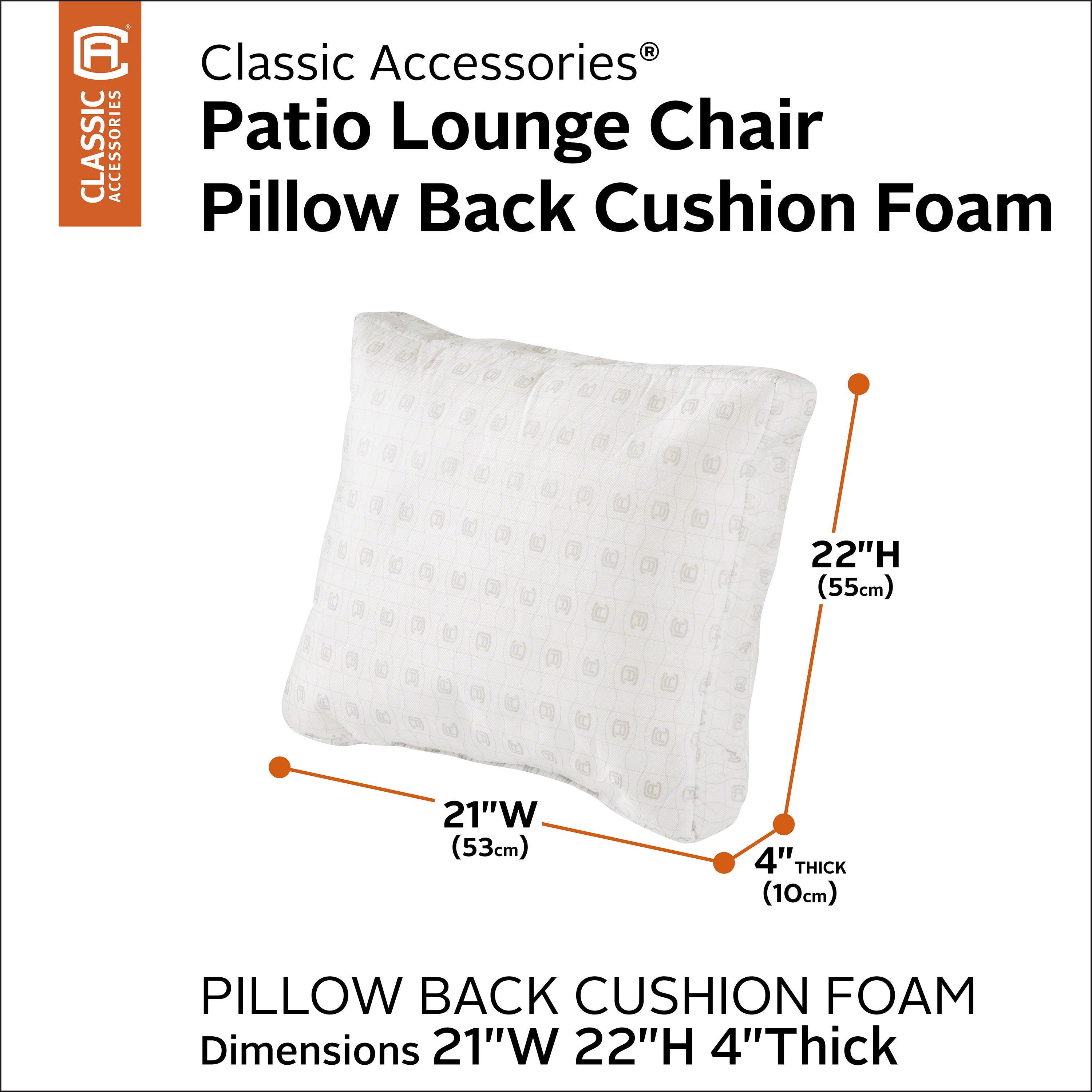 Classic Accessories Patio Lounge Chair Pillow Back Cushion Foam