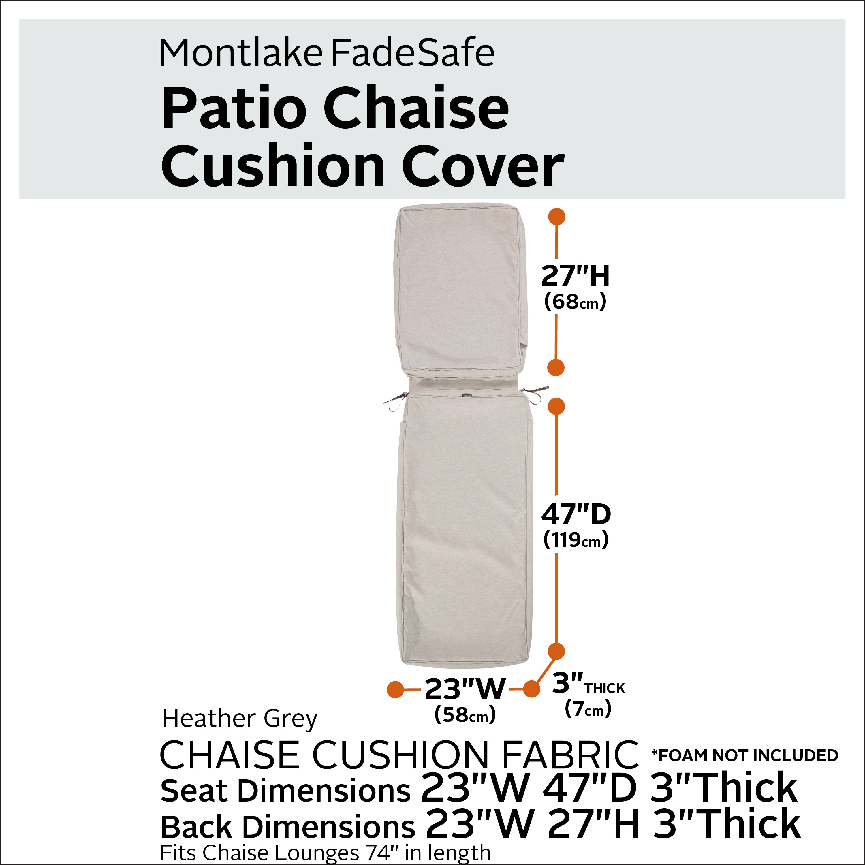 Montlake FadeSafe Water-Resistant Patio Chaise Lounge Cushion Cover