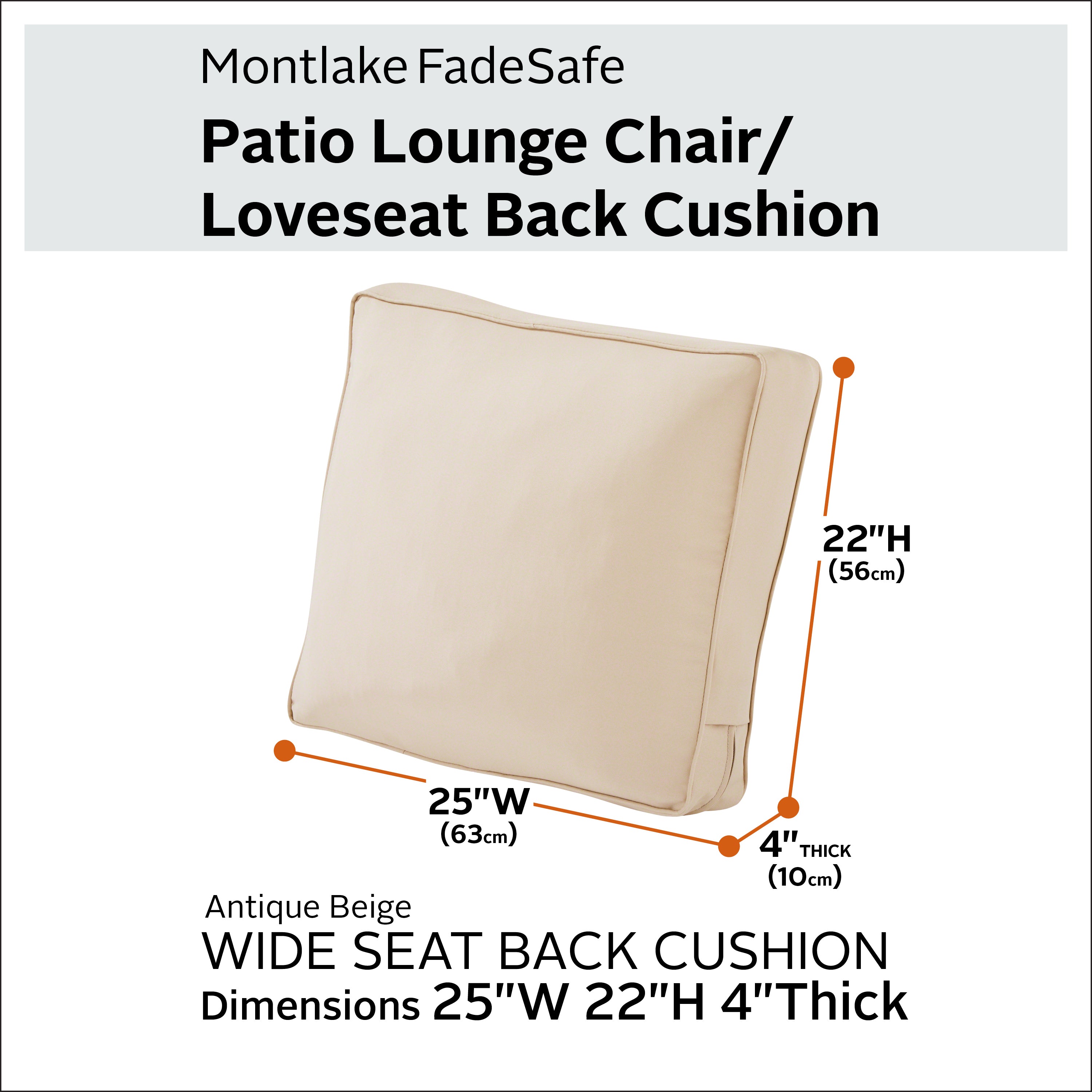 Montlake FadeSafe Patio Lounge Chair/Loveseat Back Cushion