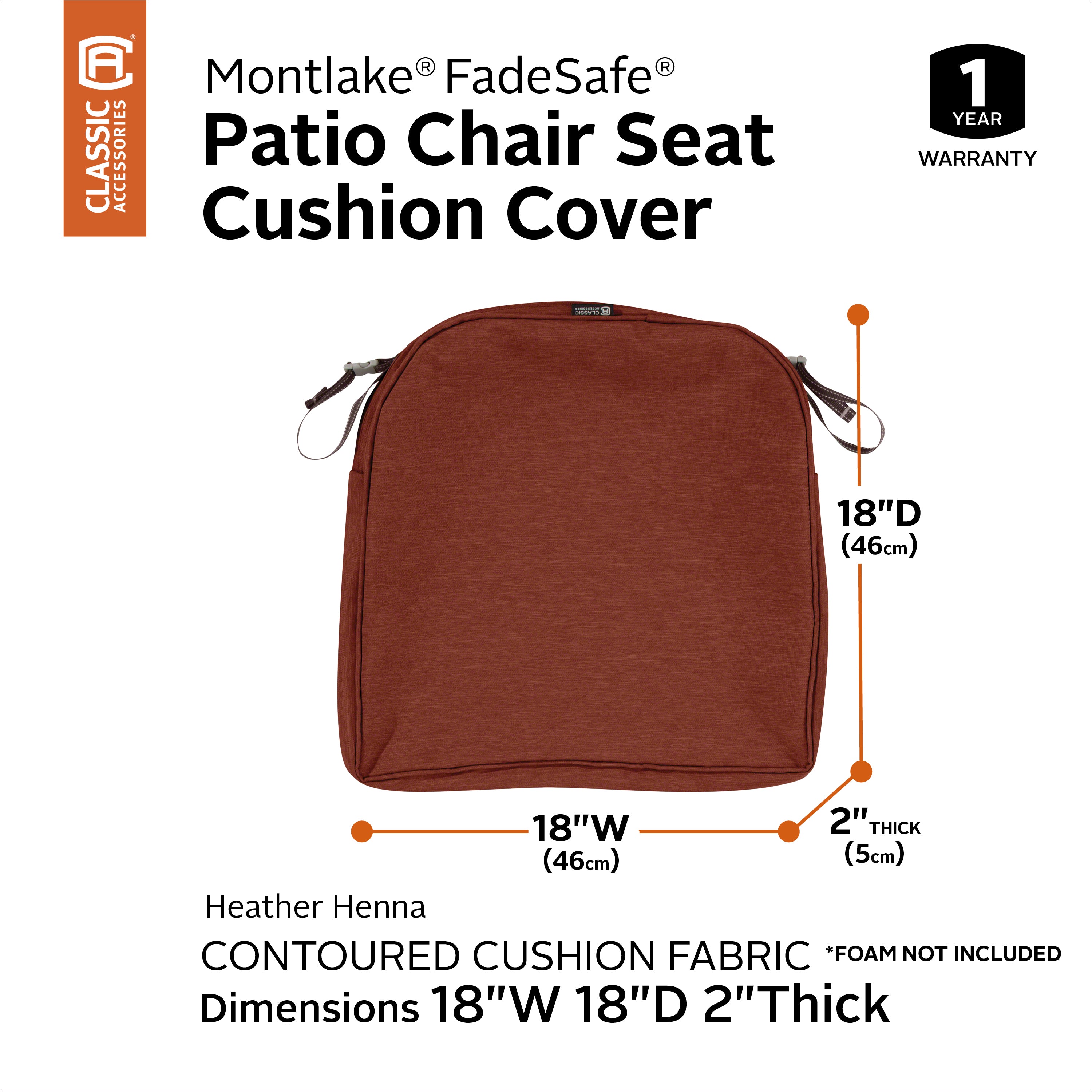 Classic Accessories Montlake Outdoor Weatherproof Dining Seat Cushion