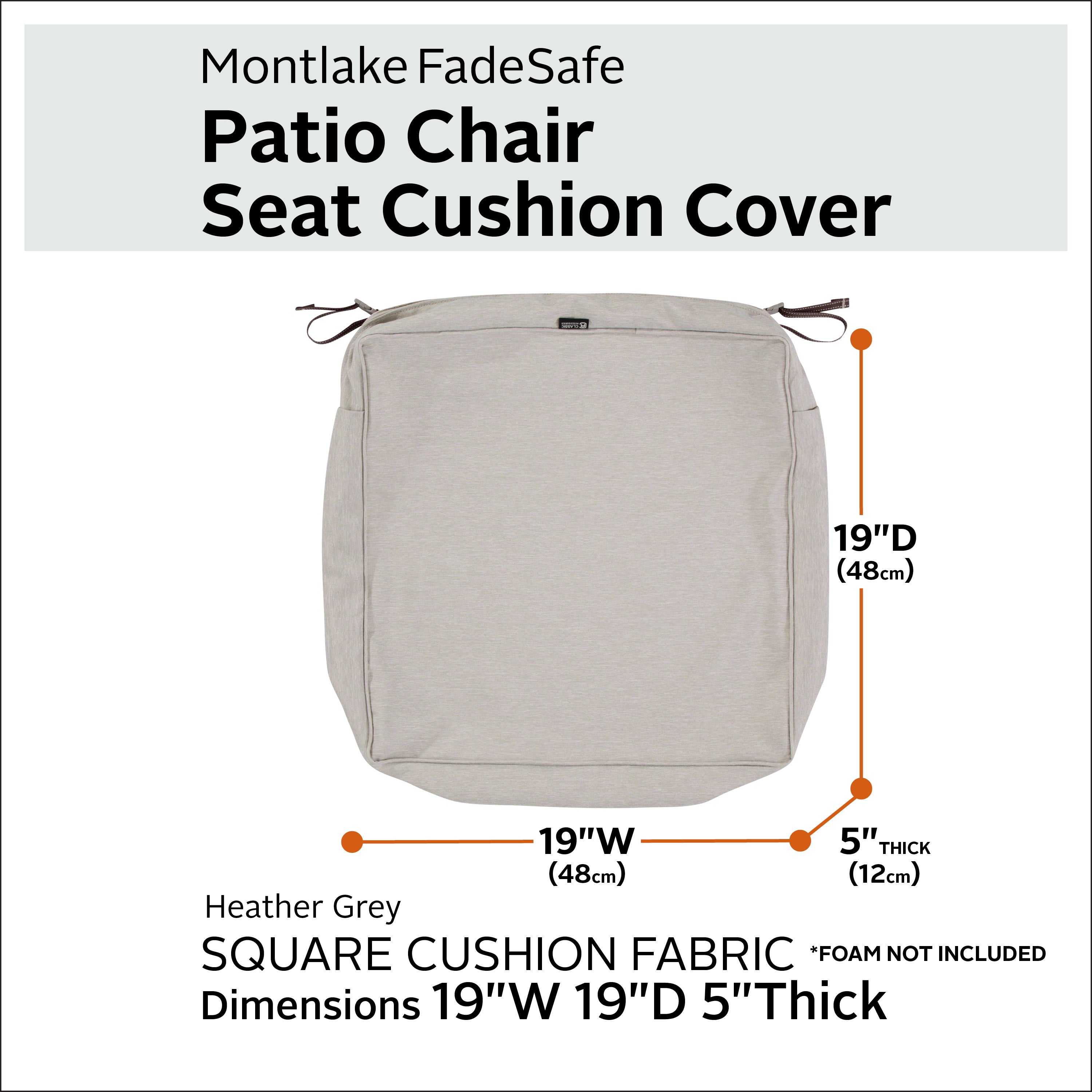 Classic Accessories Montlake FadeSafe Water-Resistant 5 Inch Thick Square Patio Dining Seat Cushion Cover