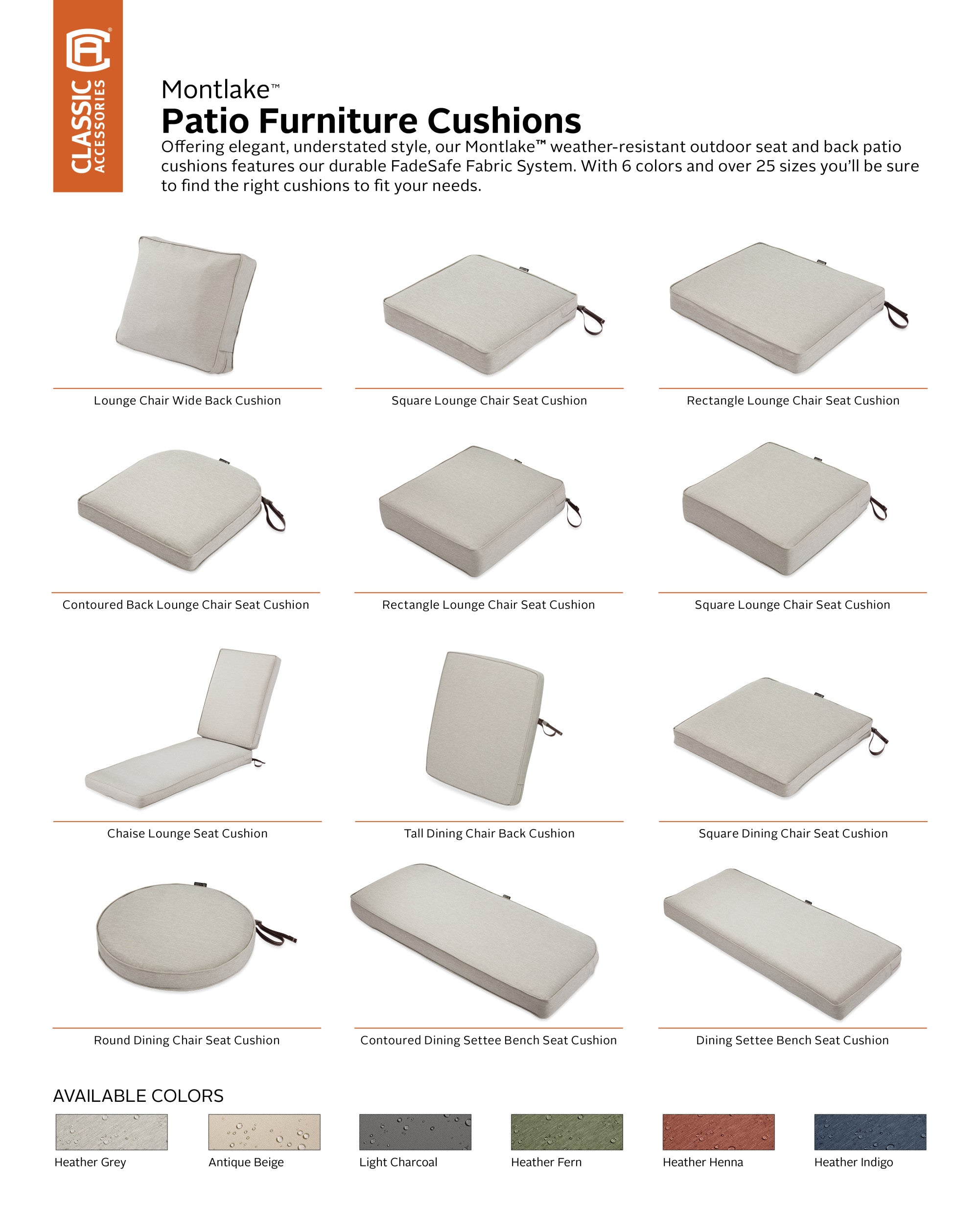 Montlake FadeSafe 5-Inch Rectangle Patio Lounge Seat Cushion | Classic