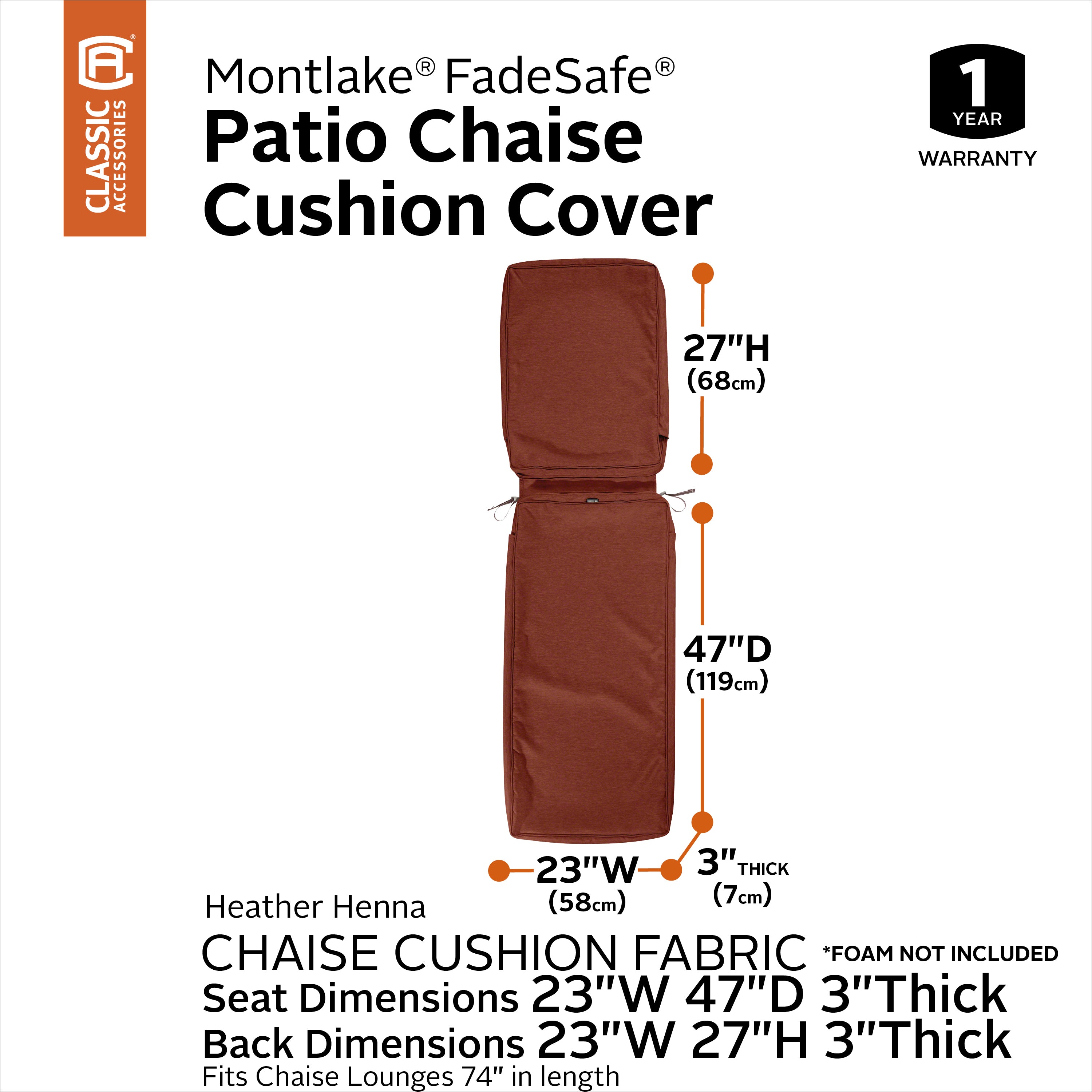 Montlake FadeSafe Water-Resistant Patio Chaise Lounge Cushion Cover