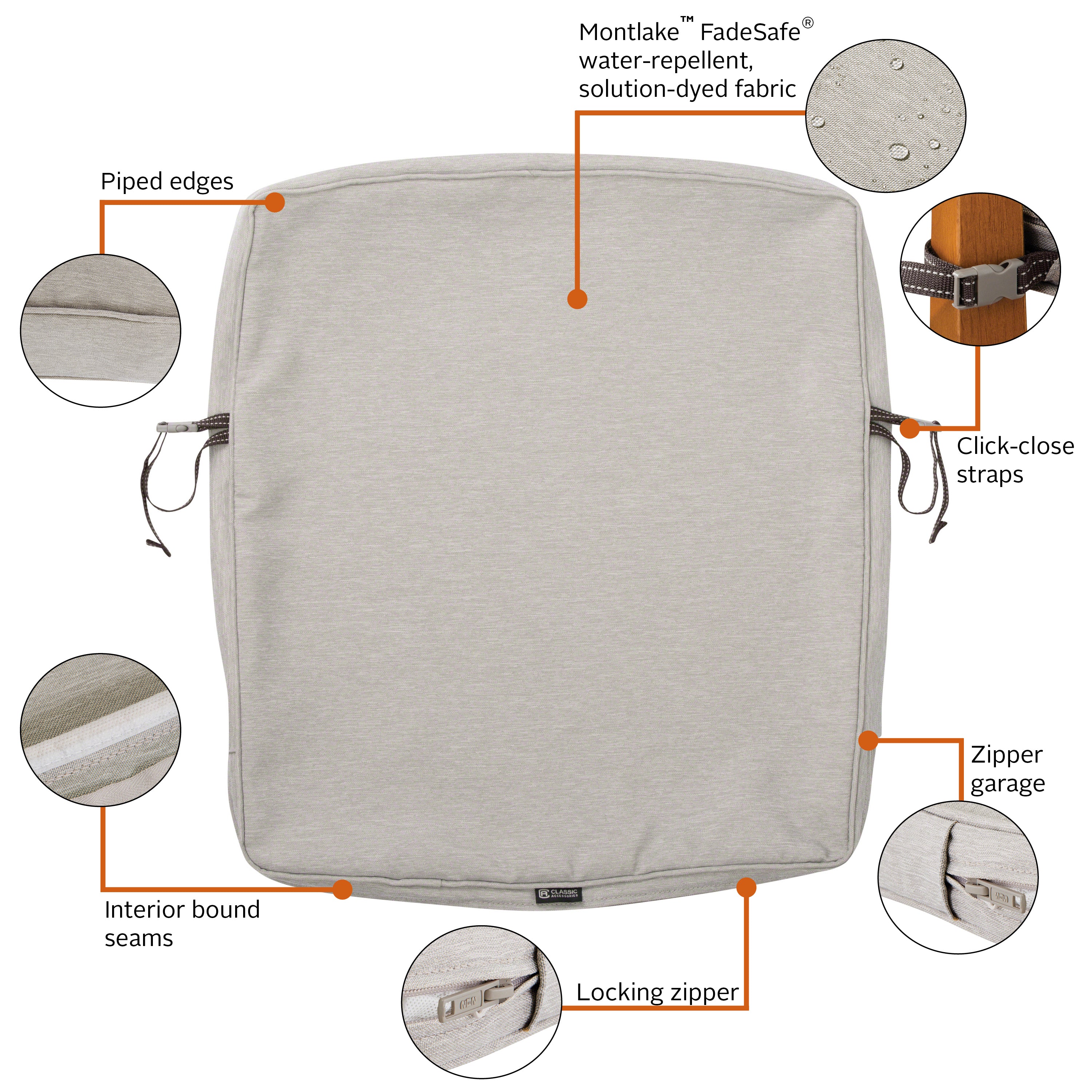 Classic Accessories Montlake FadeSafe Water-Resistant Patio Lounge Back Cushion Cover