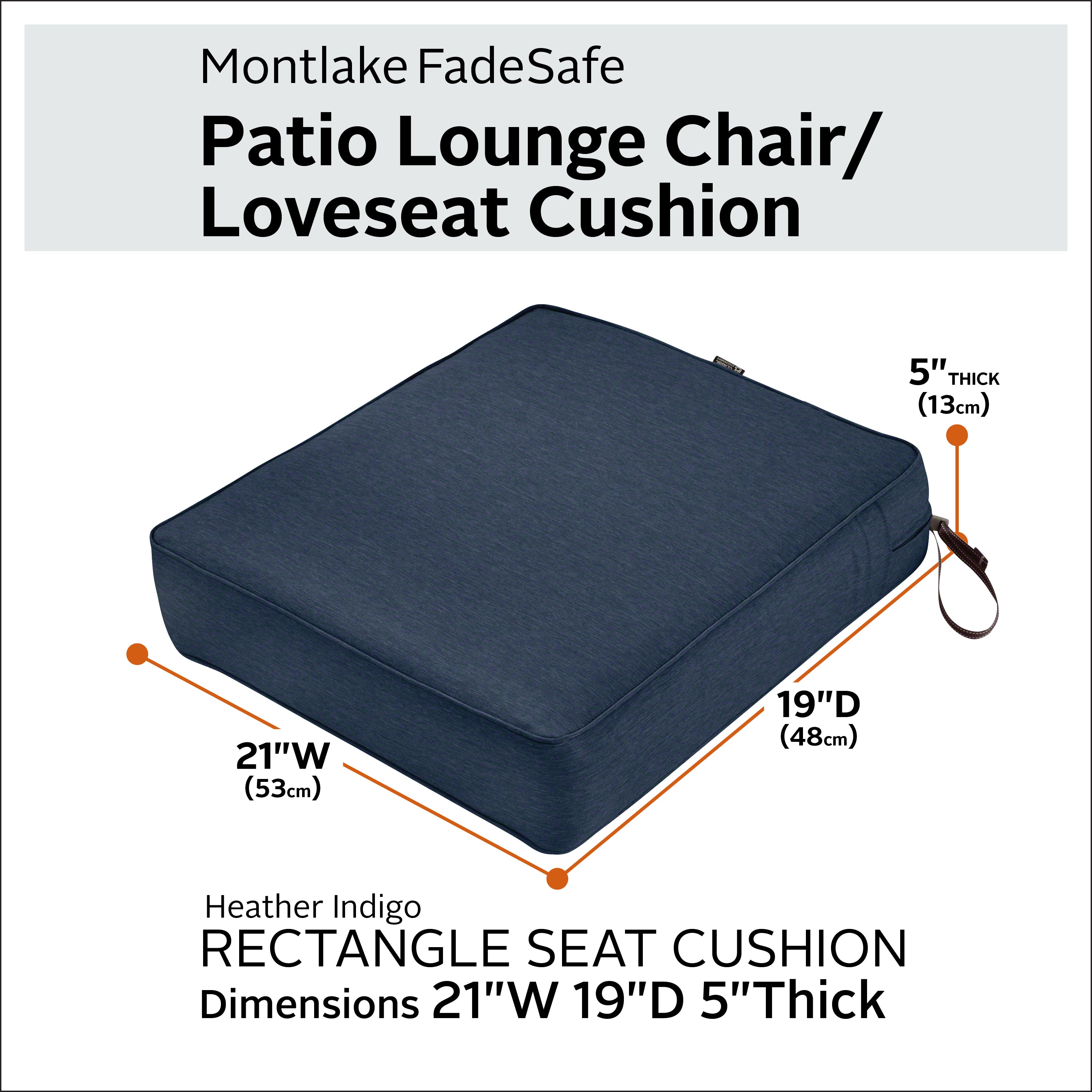 Classic Accessories Montlake FadeSafe Water-Resistant 5 Inch Thick Rectangle Patio Lounge Seat Cushion