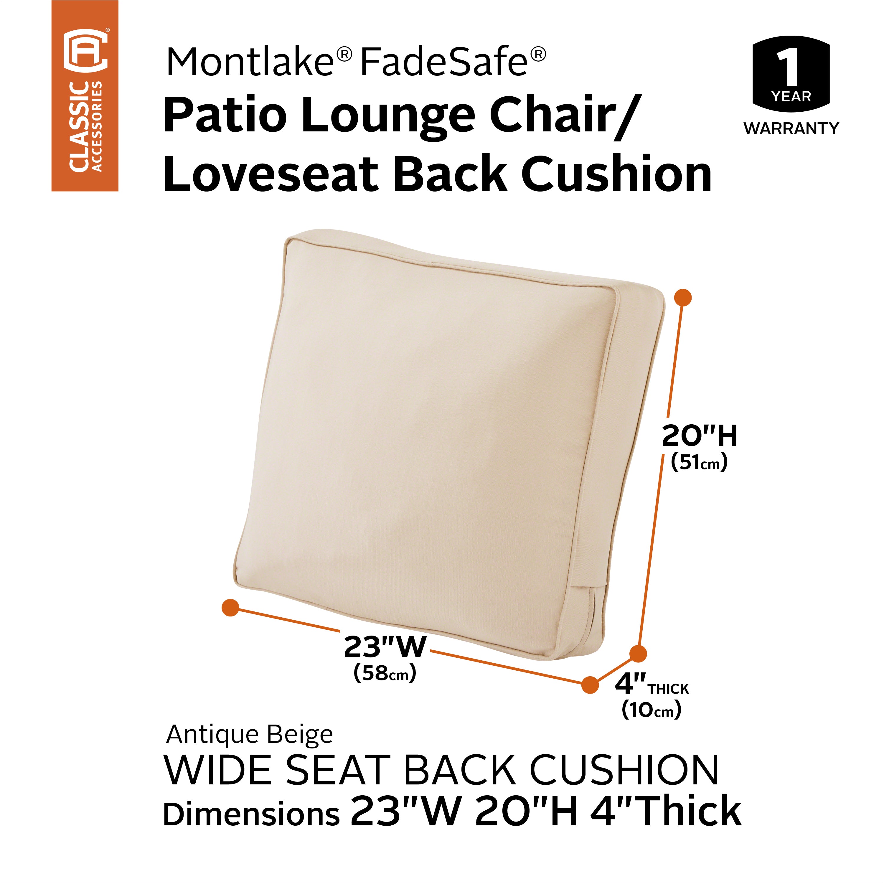 Montlake FadeSafe Patio Lounge Chair/Loveseat Back Cushion