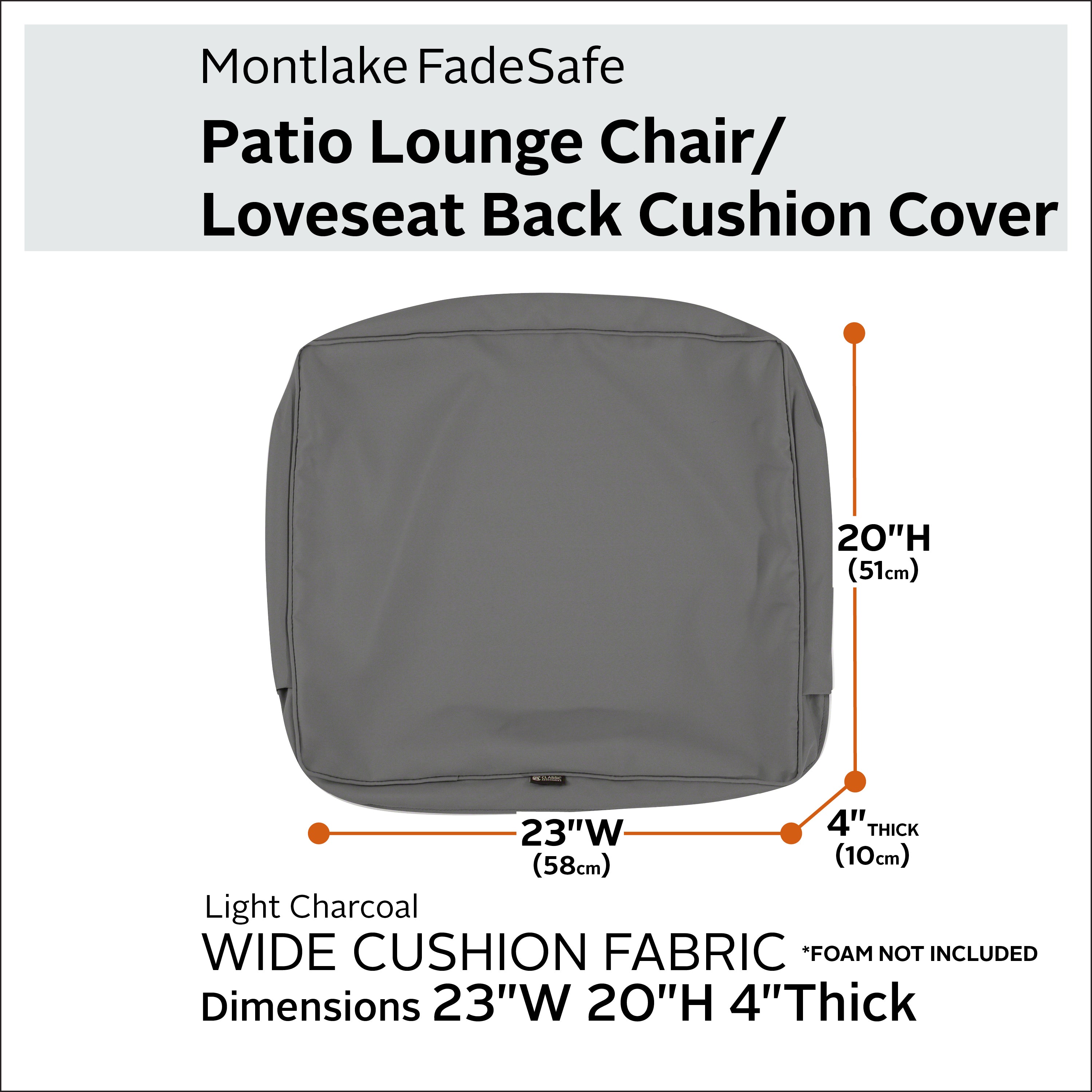 Classic Accessories Montlake FadeSafe Water-Resistant Patio Lounge Back Cushion Cover