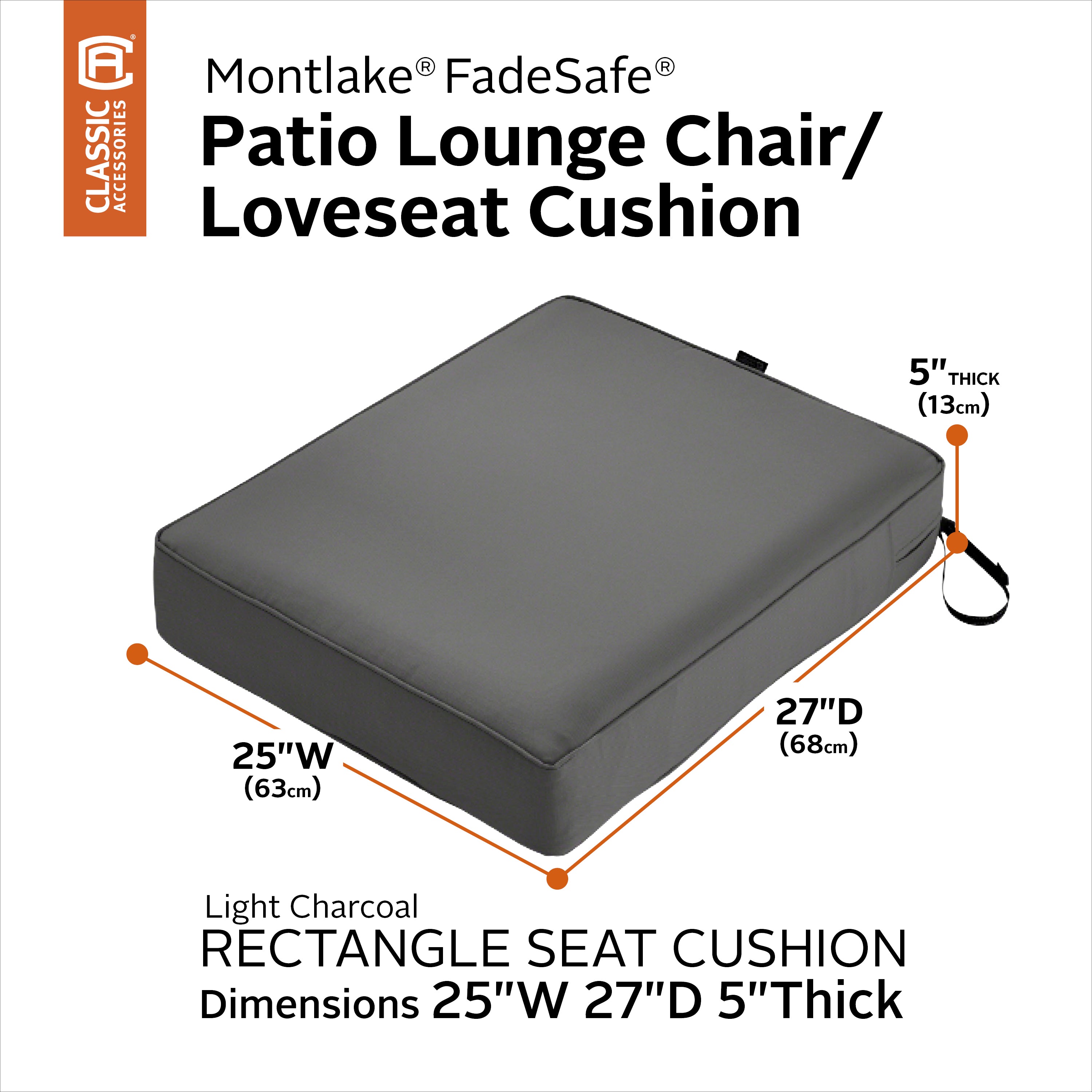 Montlake FadeSafe 5-Inch Rectangle Patio Lounge Seat Cushion | Classic
