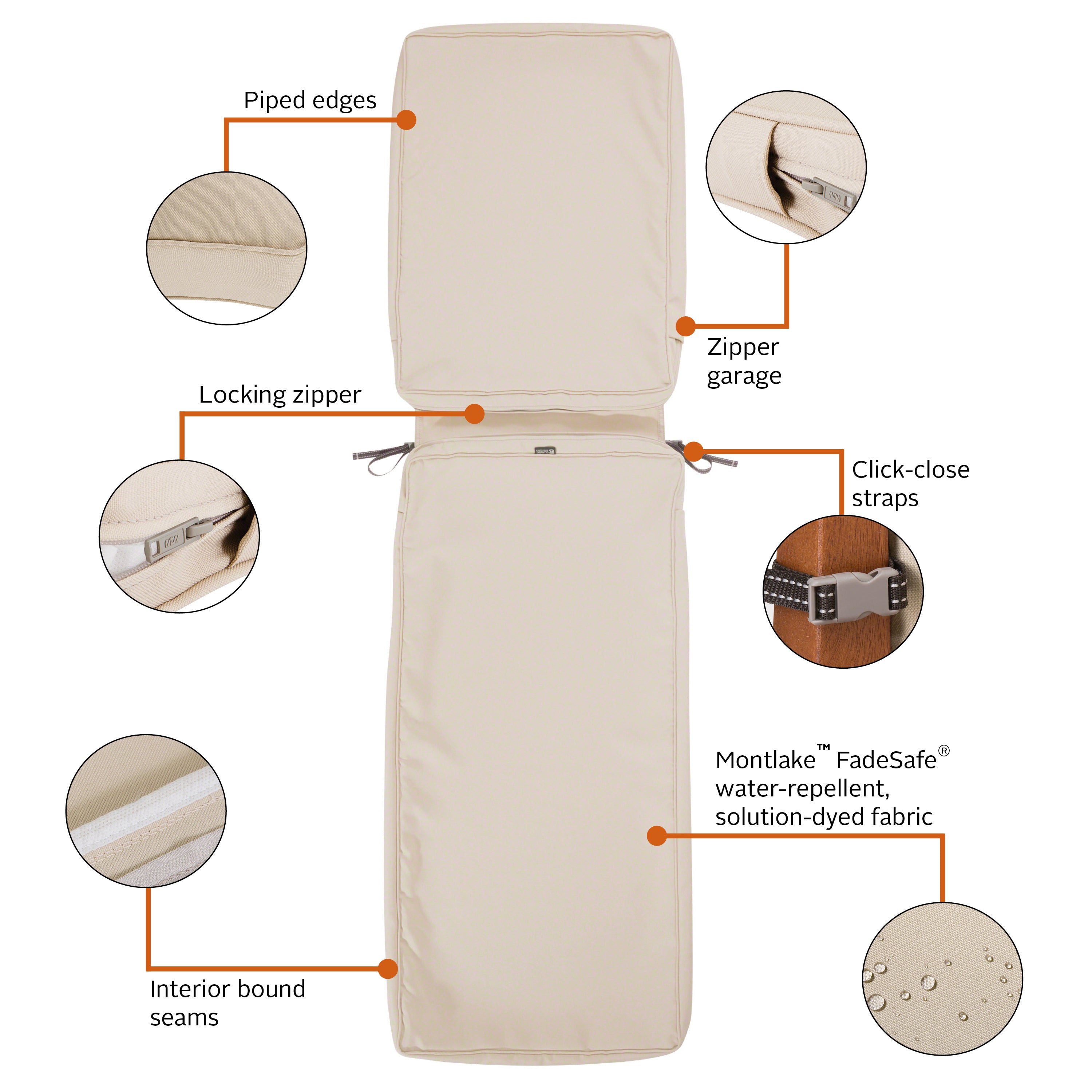 Montlake FadeSafe Water-Resistant Patio Chaise Lounge Cushion Cover