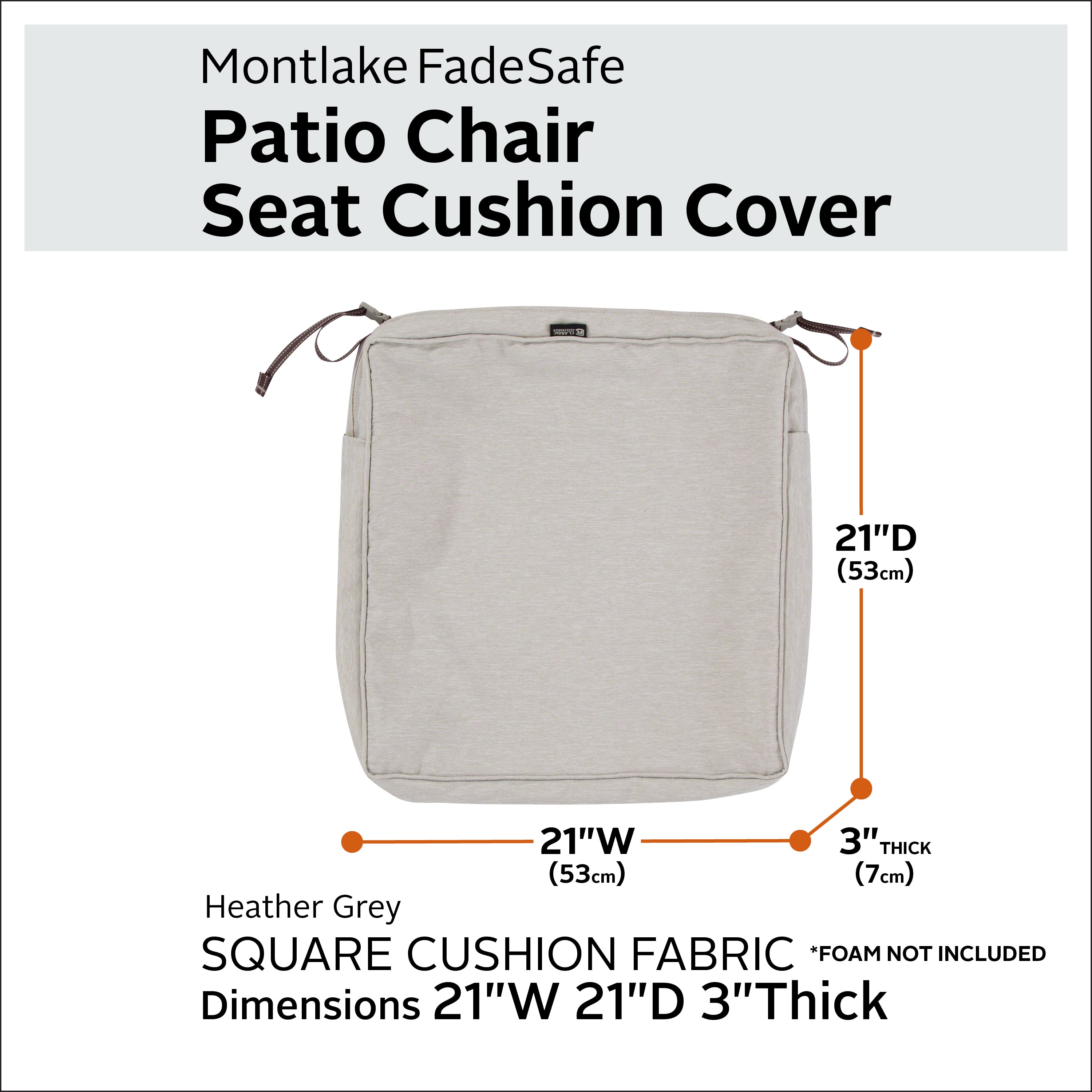 Classic Accessories Montlake FadeSafe Water-Resistant 3 Inch Thick Square Patio Dining Seat Cushion Cover