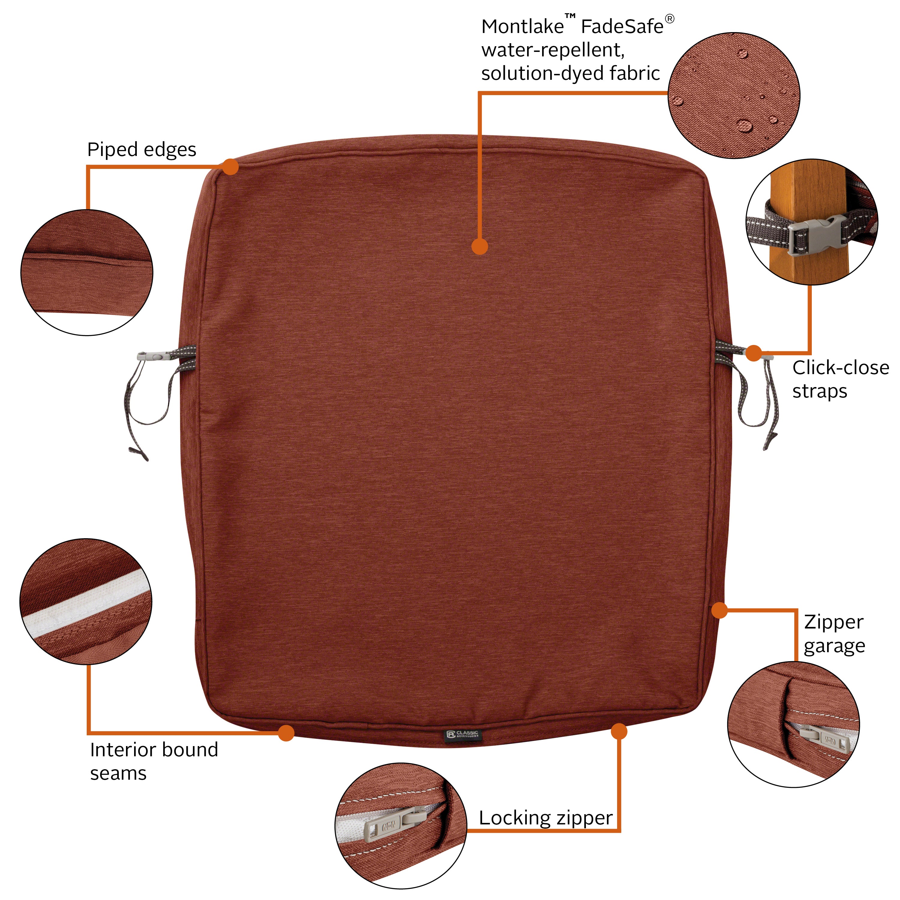 Classic Accessories Montlake FadeSafe Water-Resistant Patio Lounge Back Cushion Cover