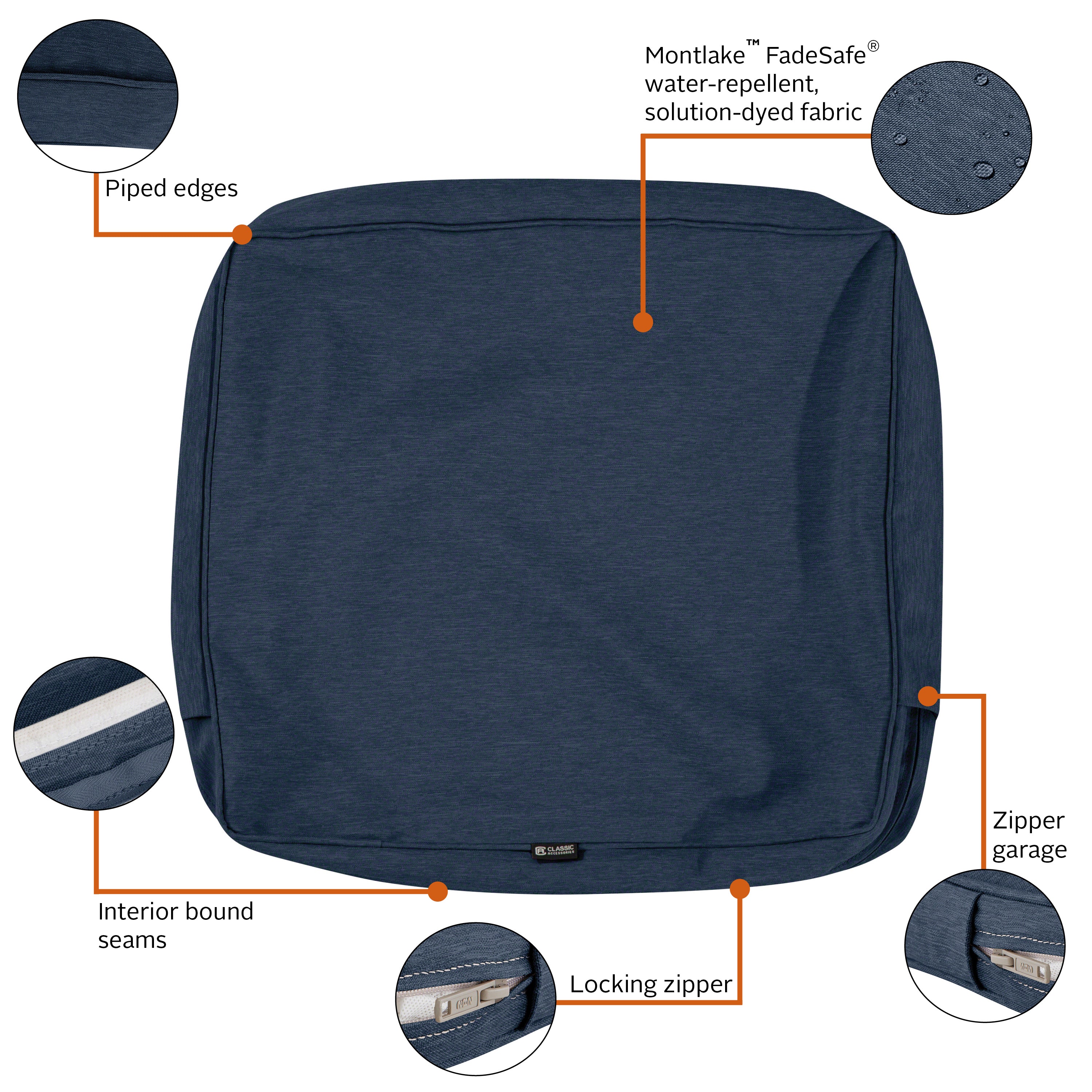 Classic Accessories Montlake FadeSafe Water-Resistant Patio Lounge Back Cushion Cover