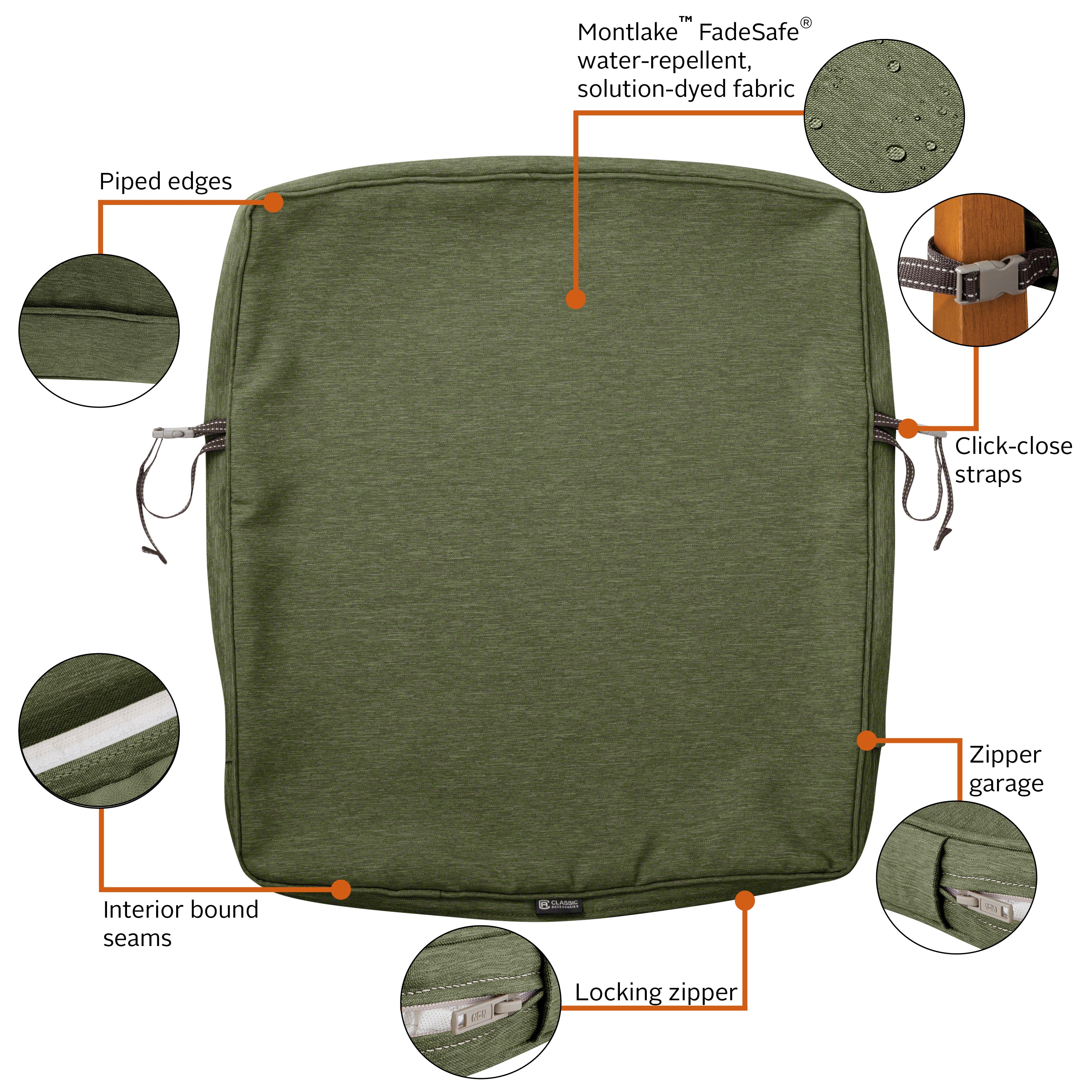 Classic Accessories Montlake FadeSafe Water-Resistant Patio Lounge Back Cushion Cover