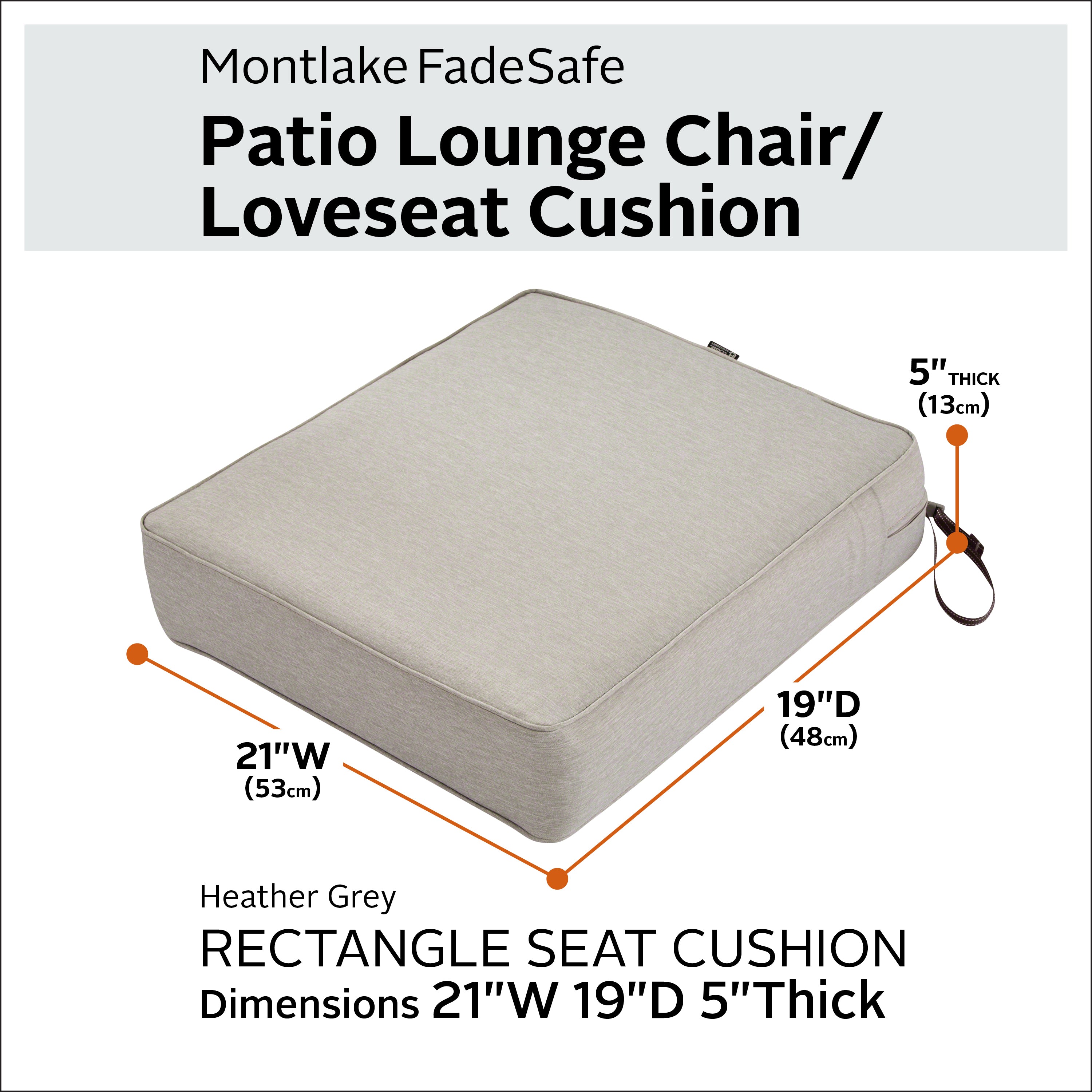 Classic Accessories Montlake FadeSafe Water-Resistant 5 Inch Thick Rectangle Patio Lounge Seat Cushion