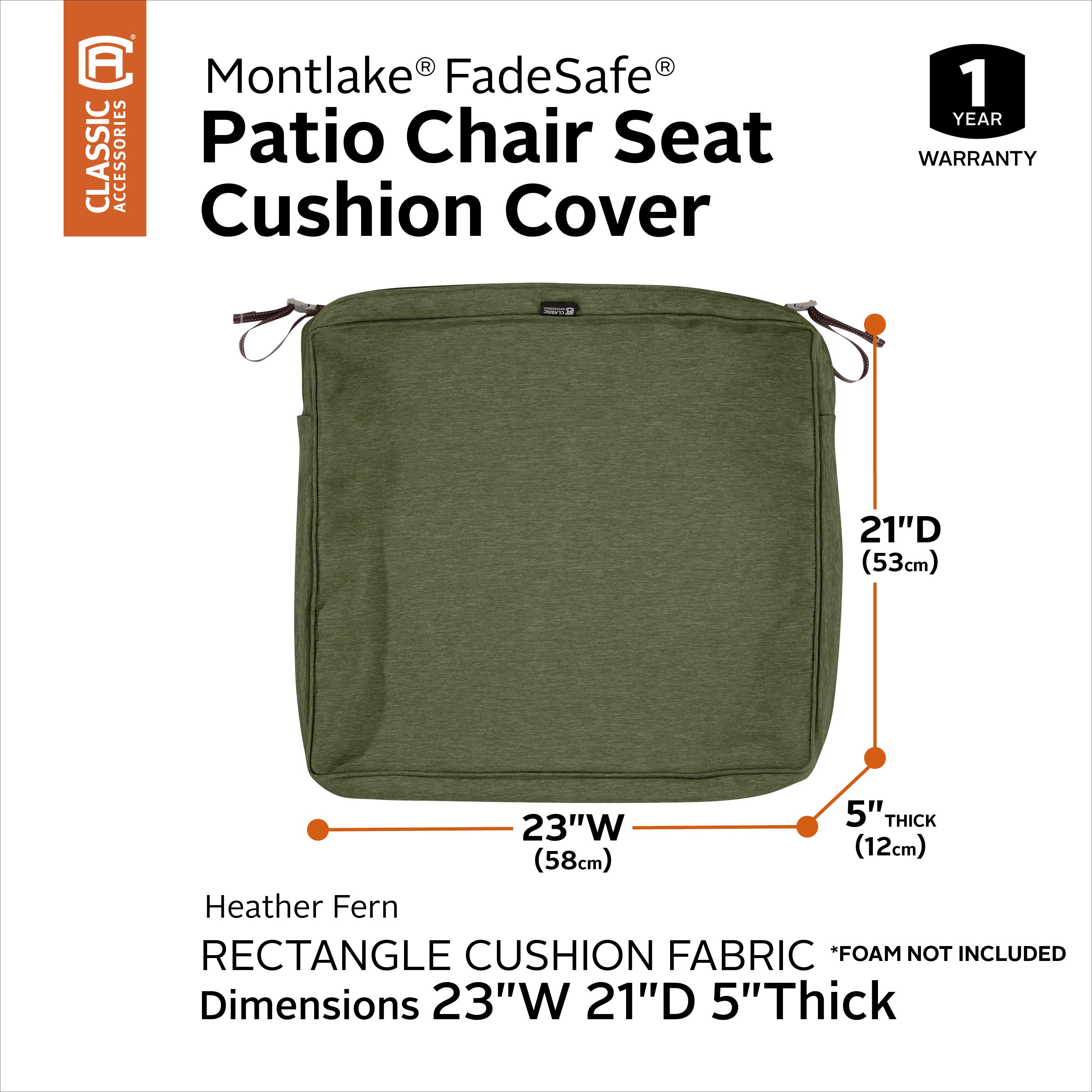Classic Accessories Montlake FadeSafe Water-Resistant Rectangular Patio Lounge Seat Cushion Cover