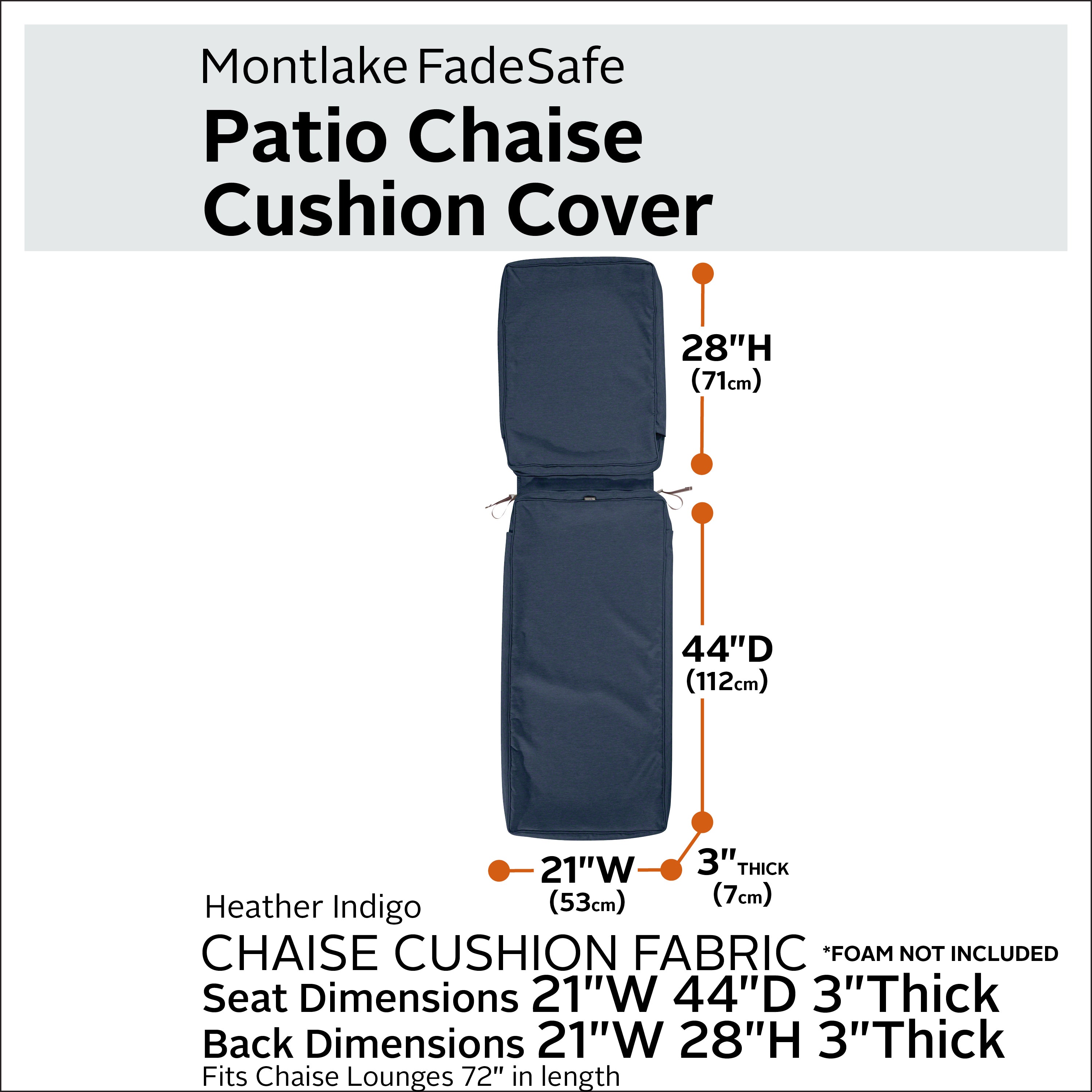Montlake FadeSafe Water-Resistant Patio Chaise Lounge Cushion Cover
