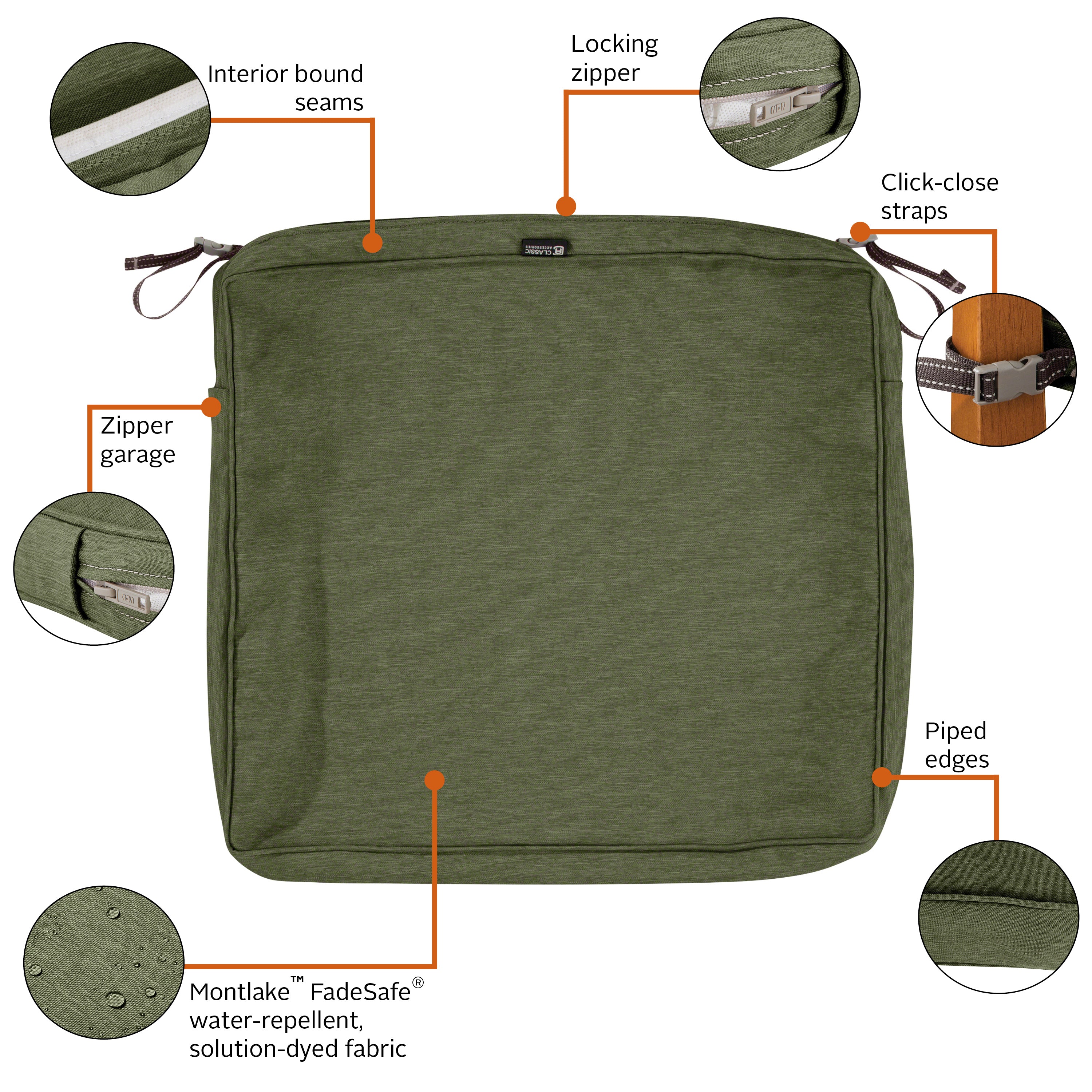 Montlake FadeSafe Water-Resistant Rectangle Patio Dining Seat Cushion Cover