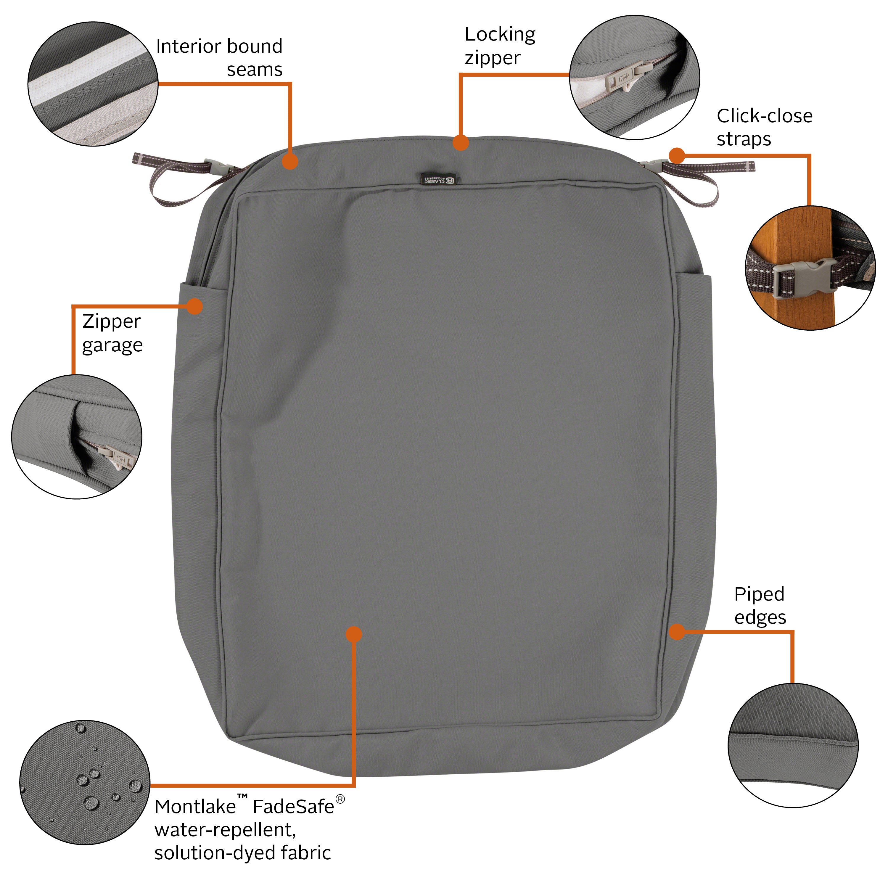 Classic Accessories Montlake FadeSafe Water-Resistant Rectangular Patio Lounge Seat Cushion Cover