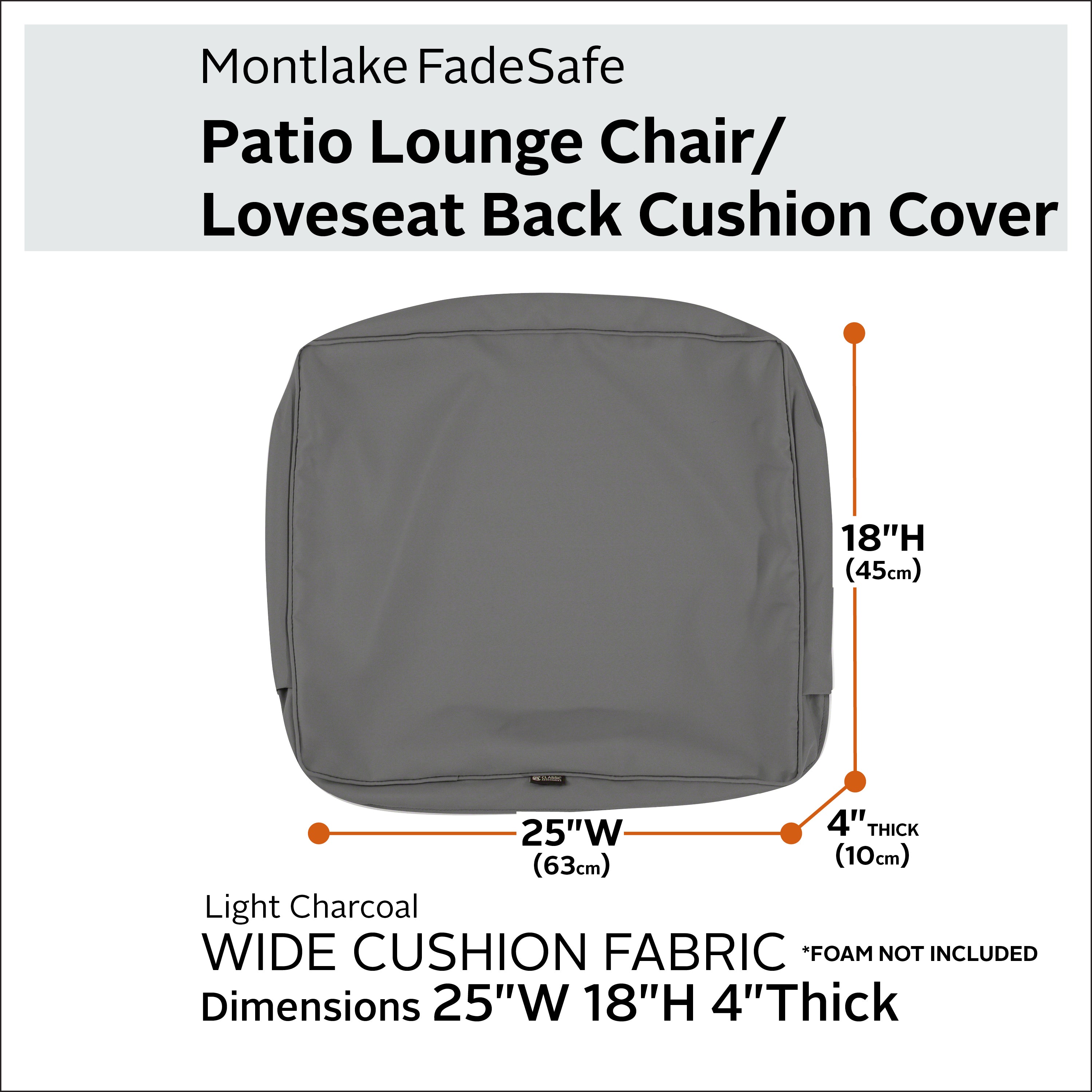 Classic Accessories Montlake FadeSafe Water-Resistant Patio Lounge Back Cushion Cover