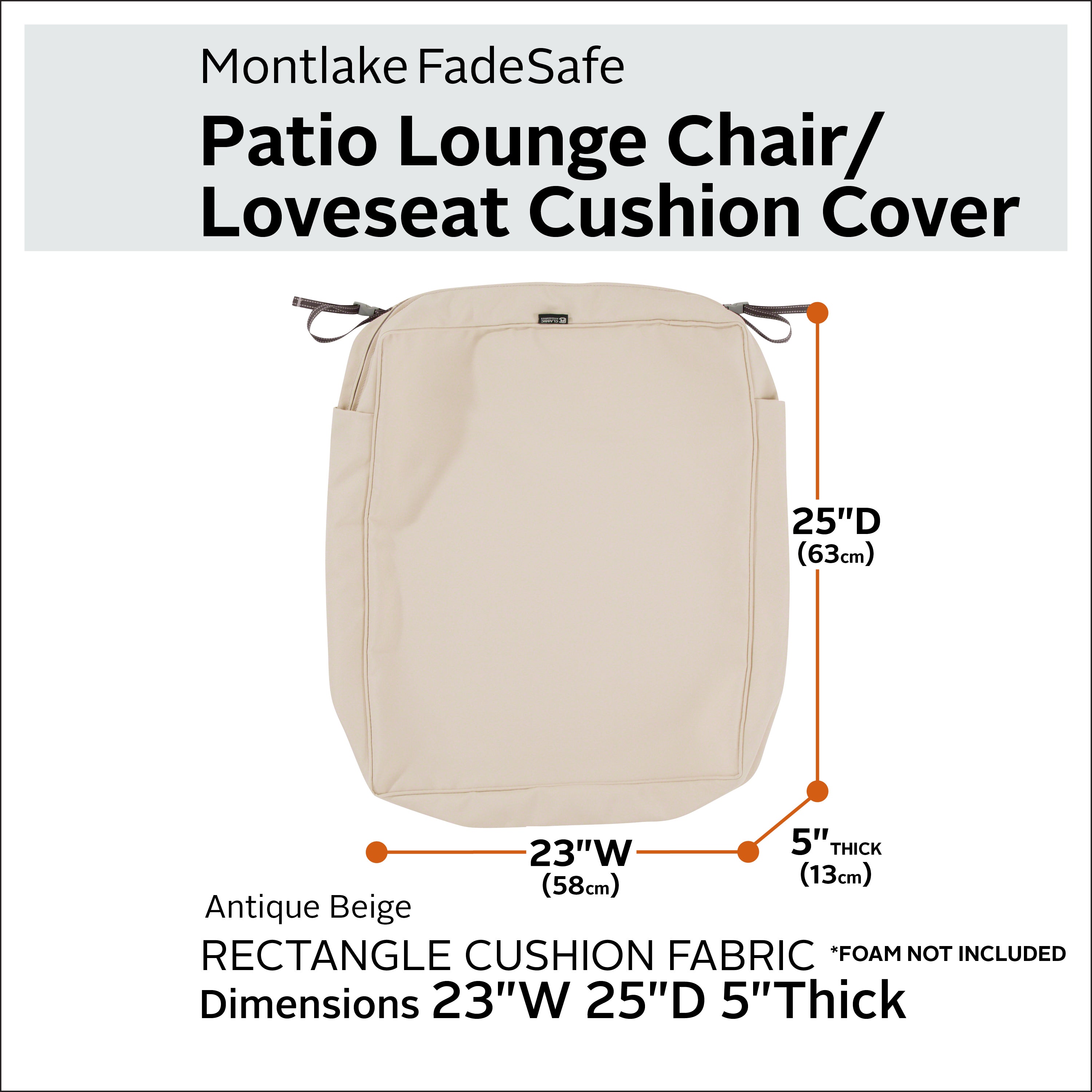 Classic Accessories Montlake FadeSafe Water-Resistant Rectangular Patio Lounge Seat Cushion Cover