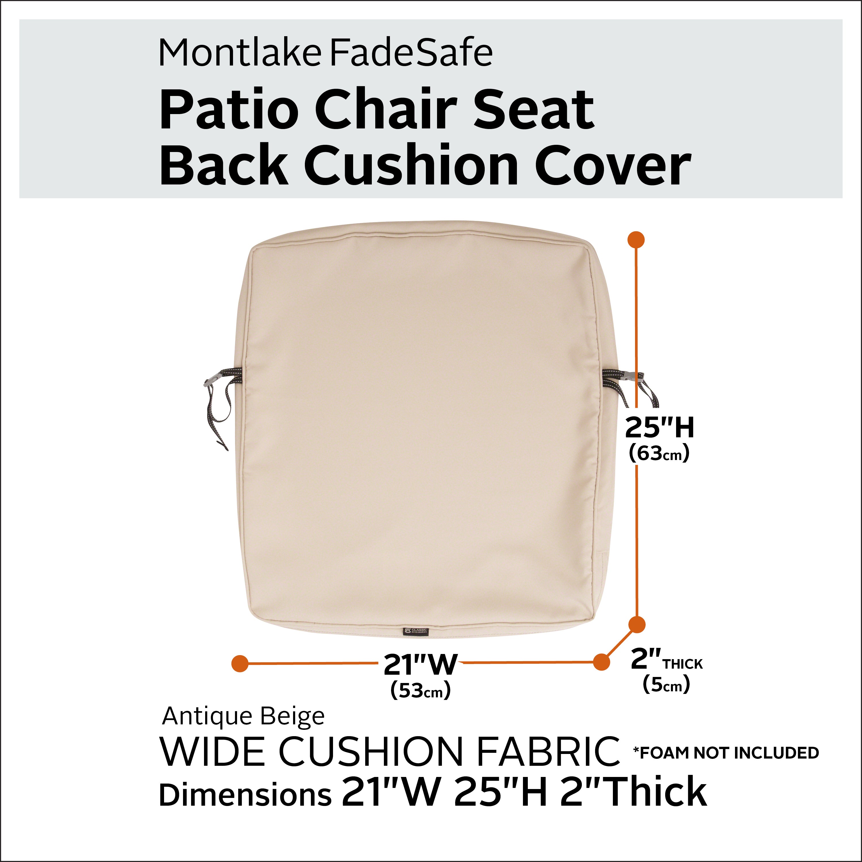 Classic Accessories Montlake FadeSafe Water-Resistant Patio Lounge Back Cushion Cover