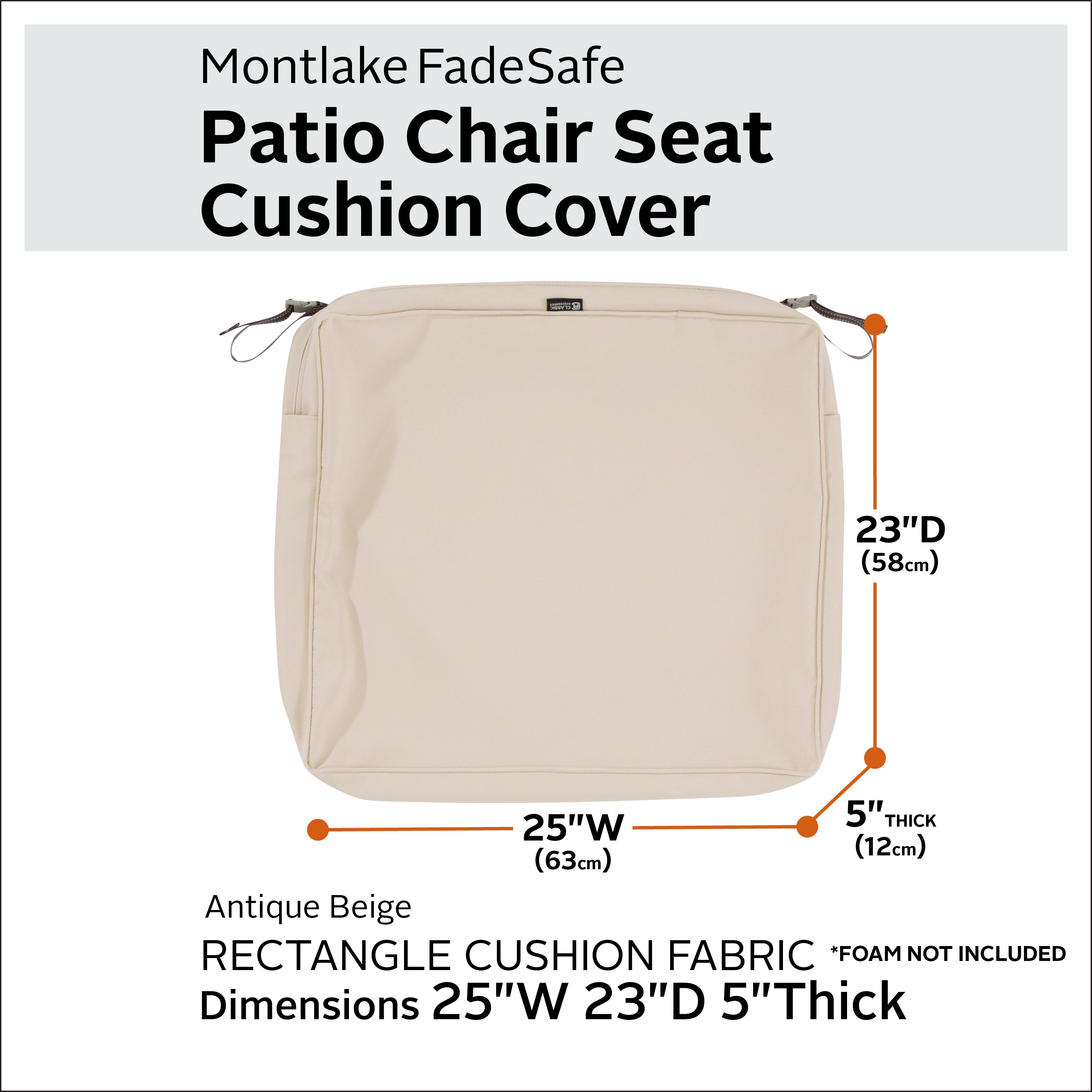 Classic Accessories Montlake FadeSafe Water-Resistant Rectangular Patio Lounge Seat Cushion Cover