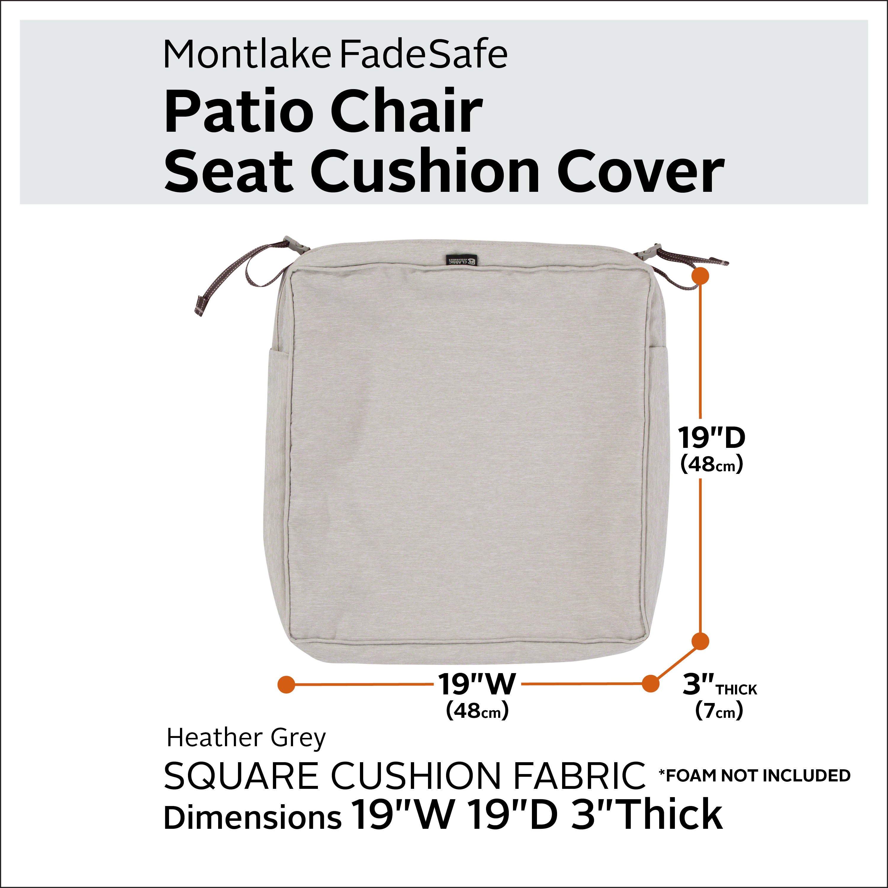 Classic Accessories Montlake FadeSafe Water-Resistant 3 Inch Thick Square Patio Dining Seat Cushion Cover