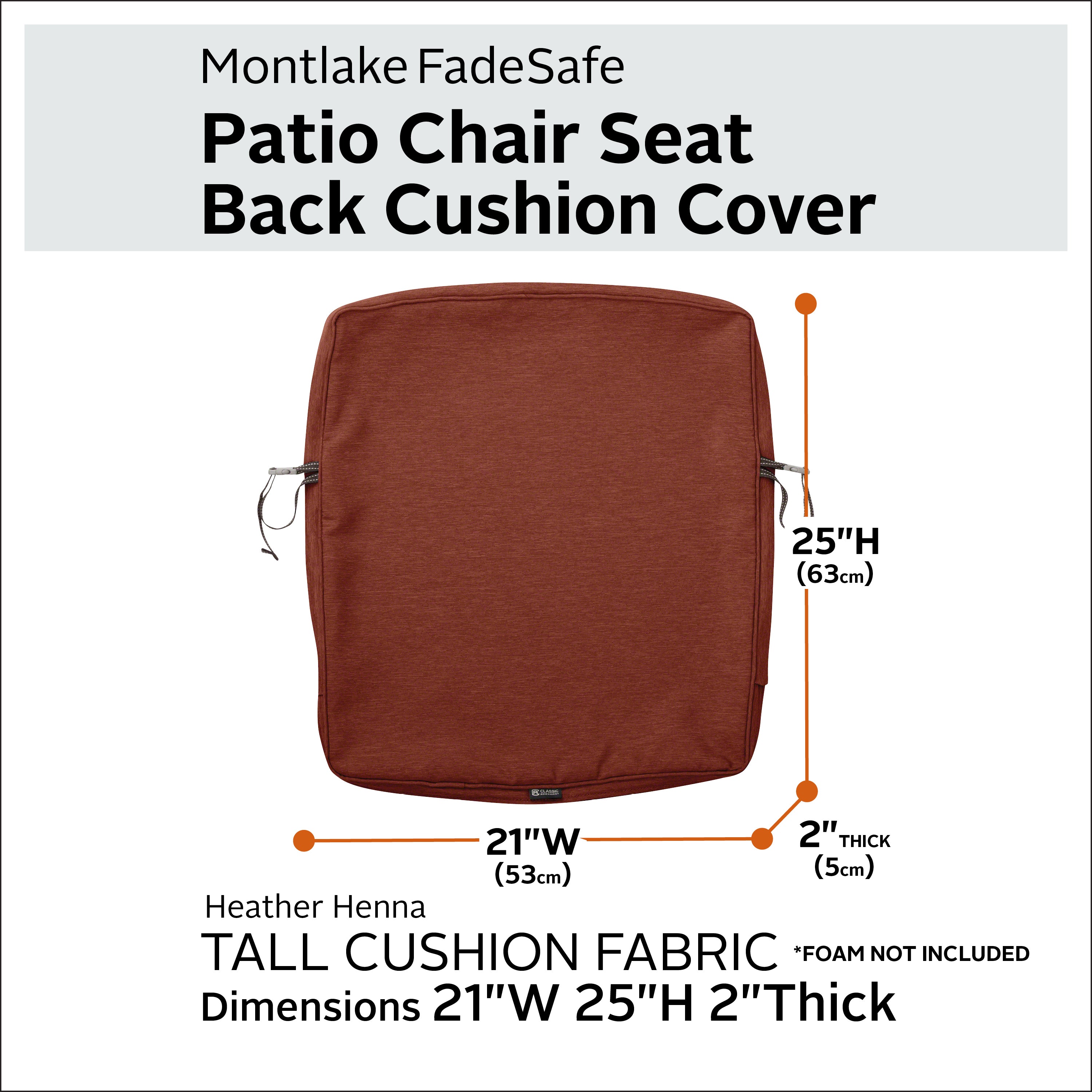 Classic Accessories Montlake FadeSafe Water-Resistant Patio Lounge Back Cushion Cover