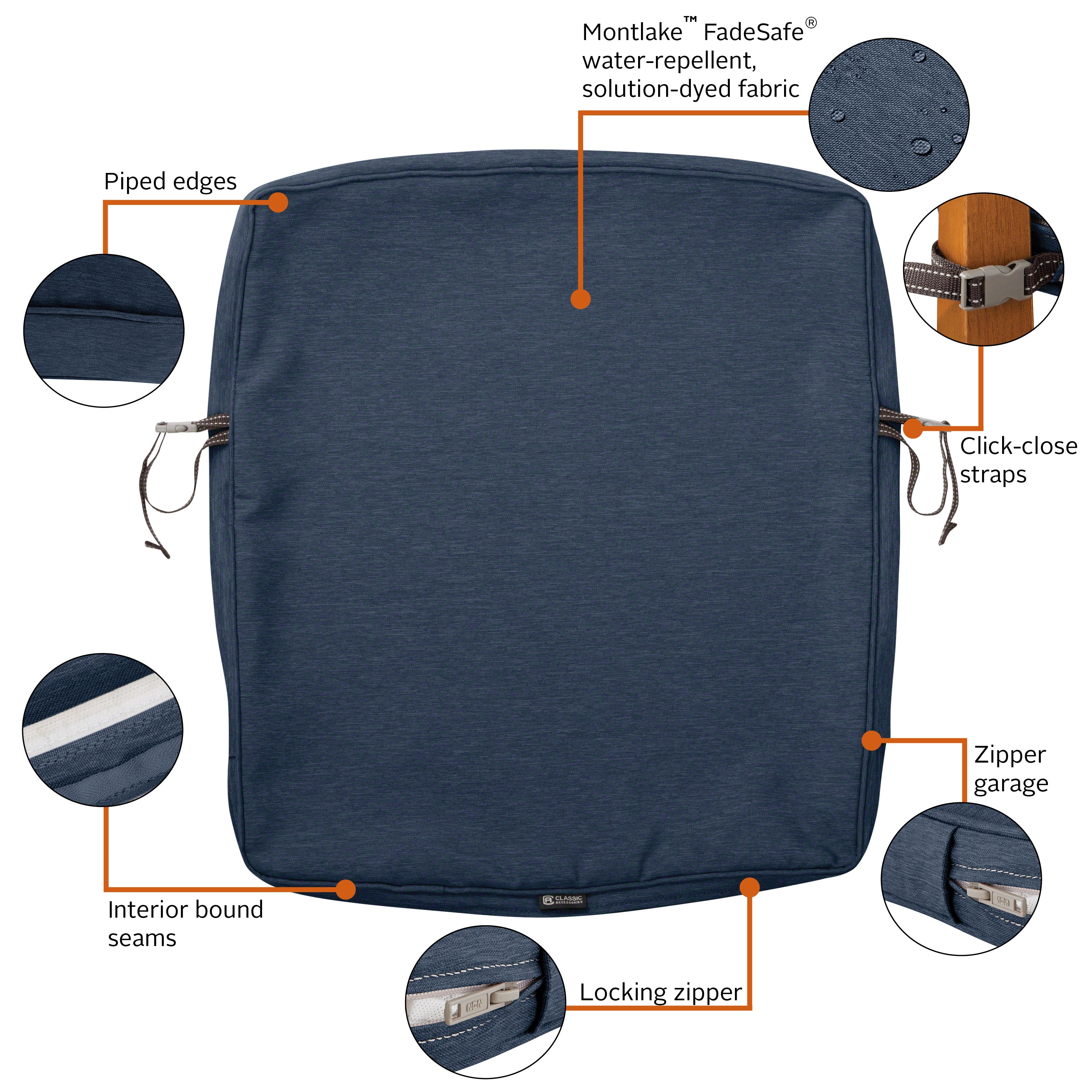 Classic Accessories Montlake FadeSafe Water-Resistant Patio Lounge Back Cushion Cover