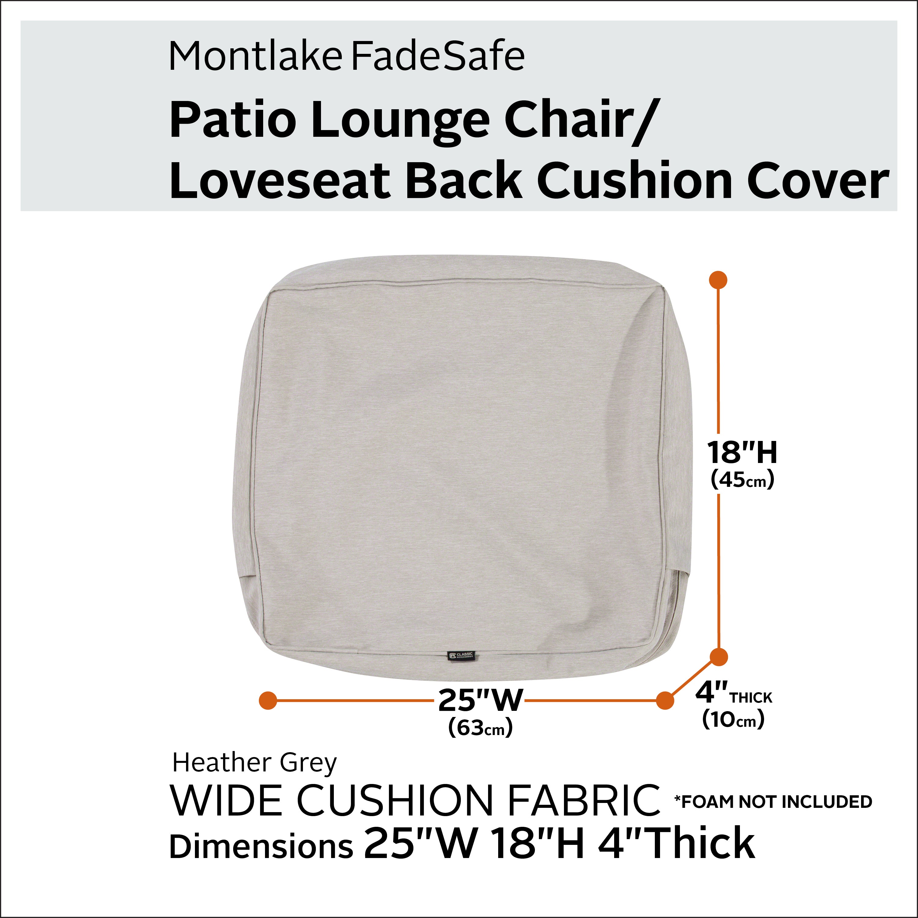 Classic Accessories Montlake FadeSafe Water-Resistant Patio Lounge Back Cushion Cover