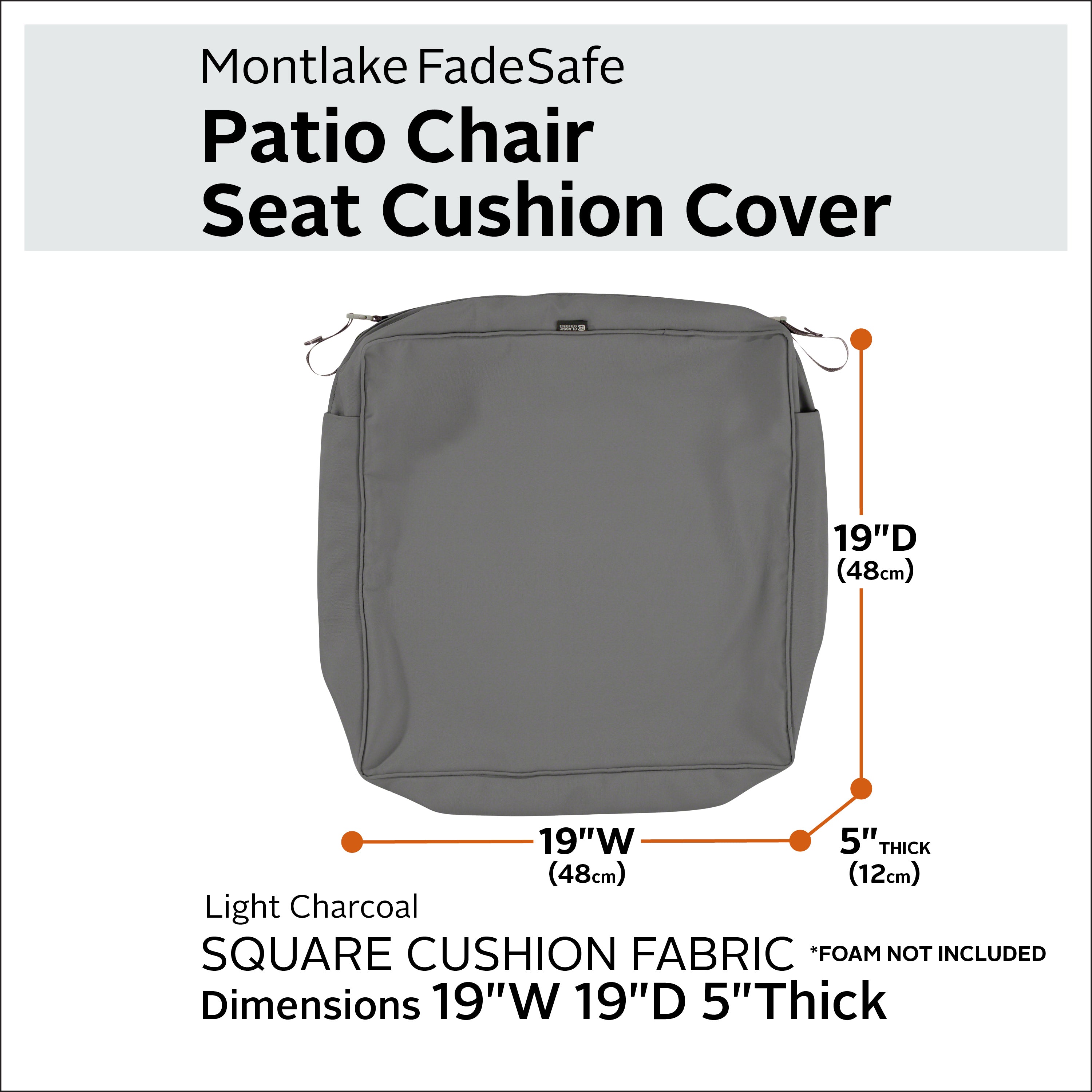 Classic Accessories Montlake FadeSafe Water-Resistant 5 Inch Thick Square Patio Dining Seat Cushion Cover