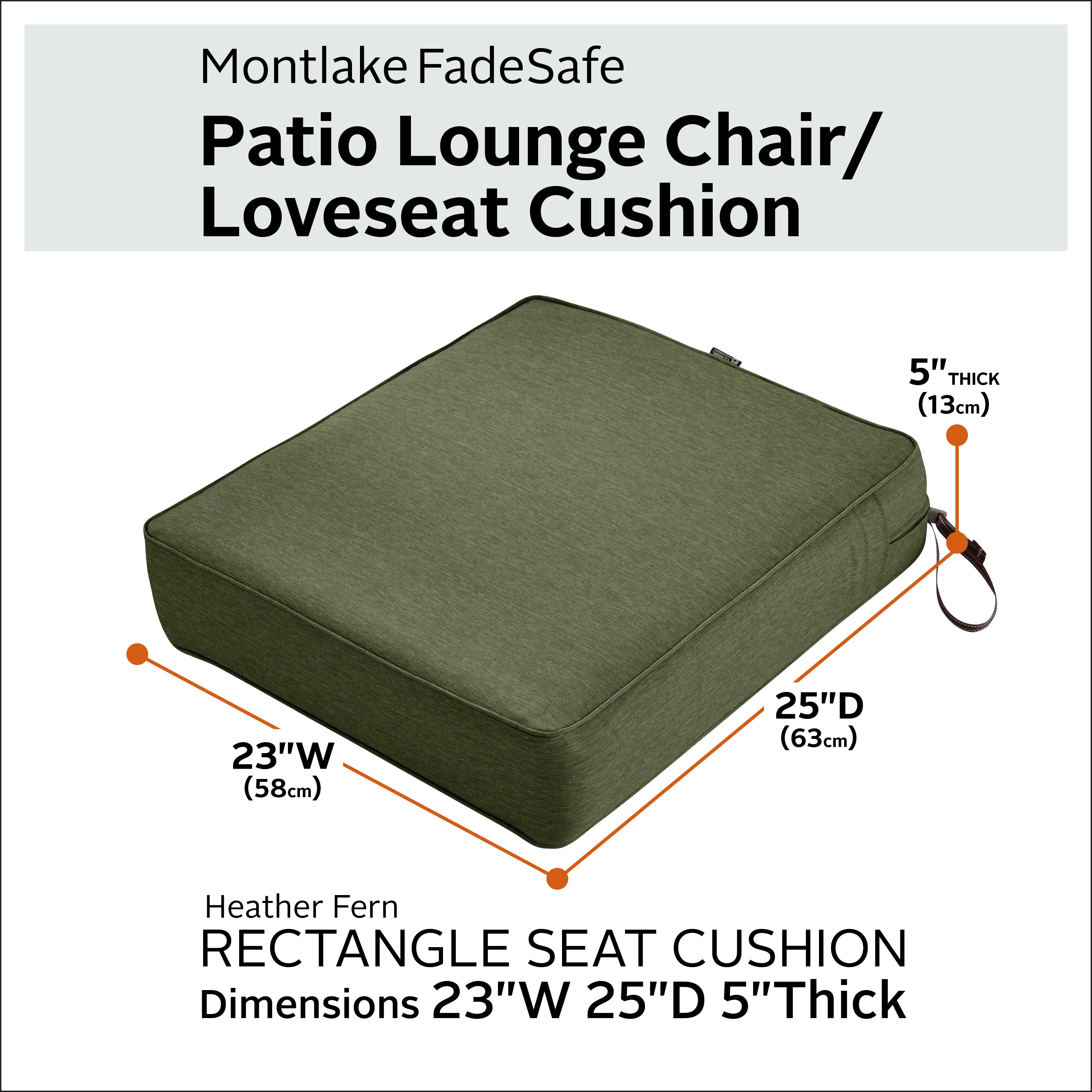 Classic Accessories Montlake FadeSafe Water-Resistant 5 Inch Thick Rectangle Patio Lounge Seat Cushion