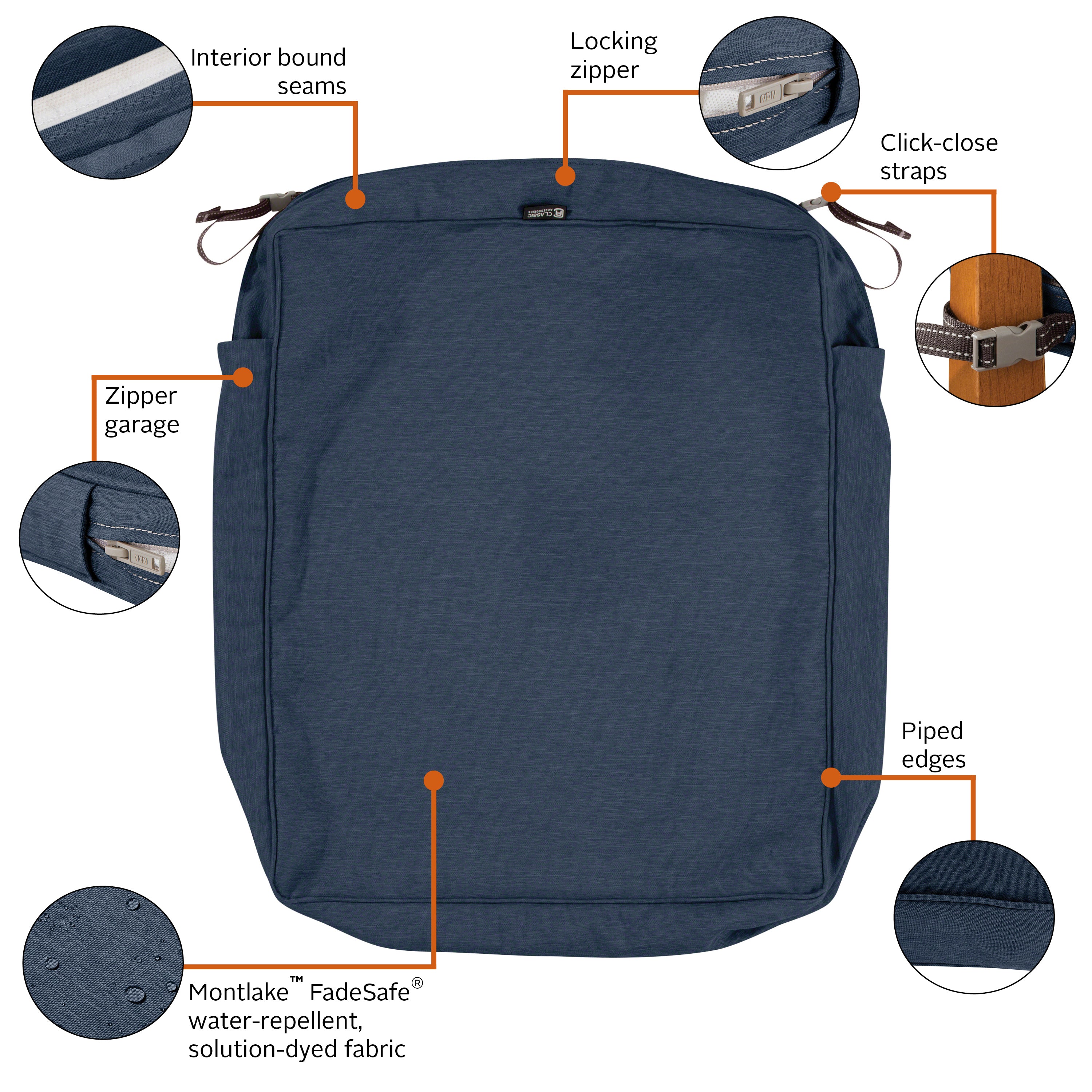 Classic Accessories Montlake FadeSafe Water-Resistant Rectangular Patio Lounge Seat Cushion Cover