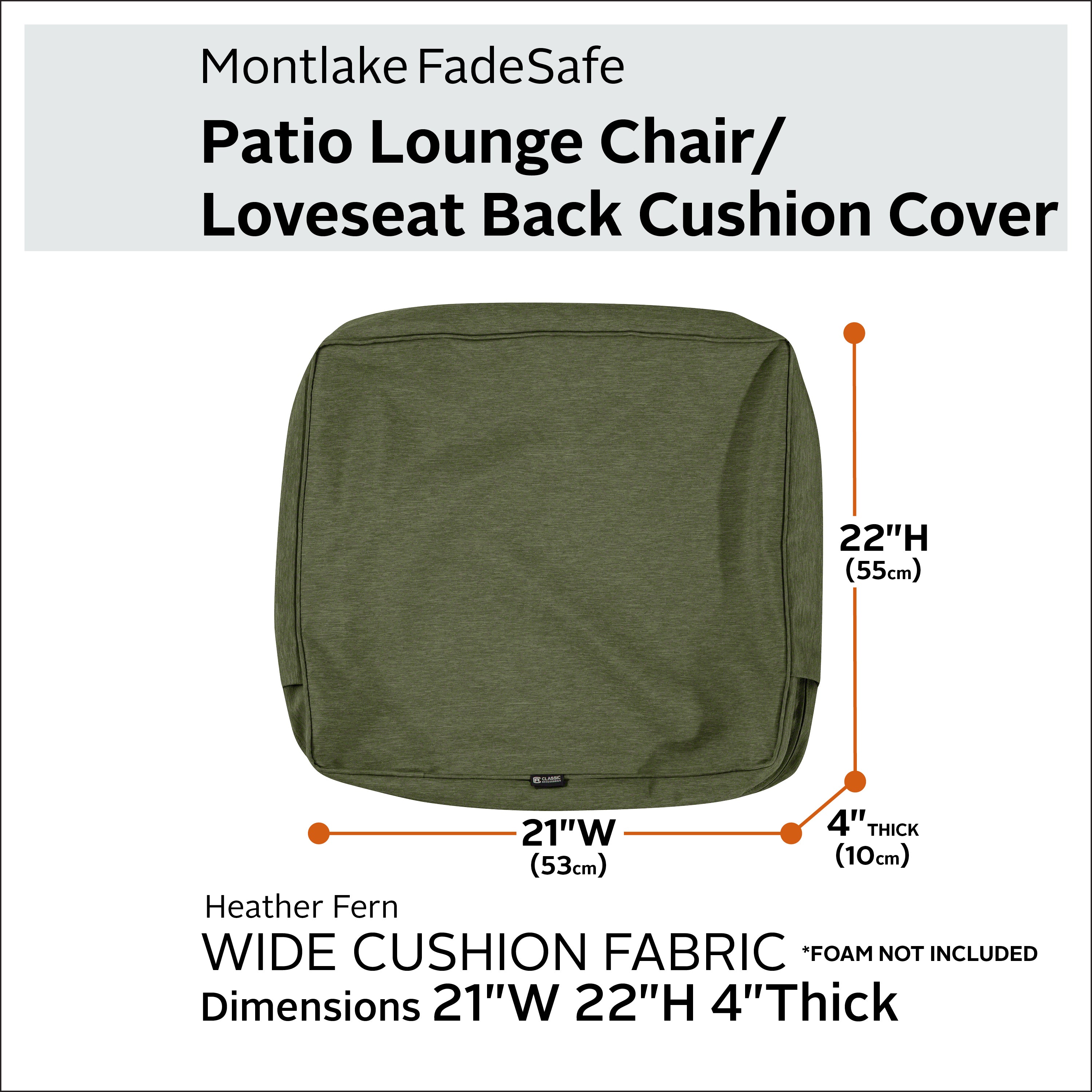 Classic Accessories Montlake FadeSafe Water-Resistant Patio Lounge Back Cushion Cover