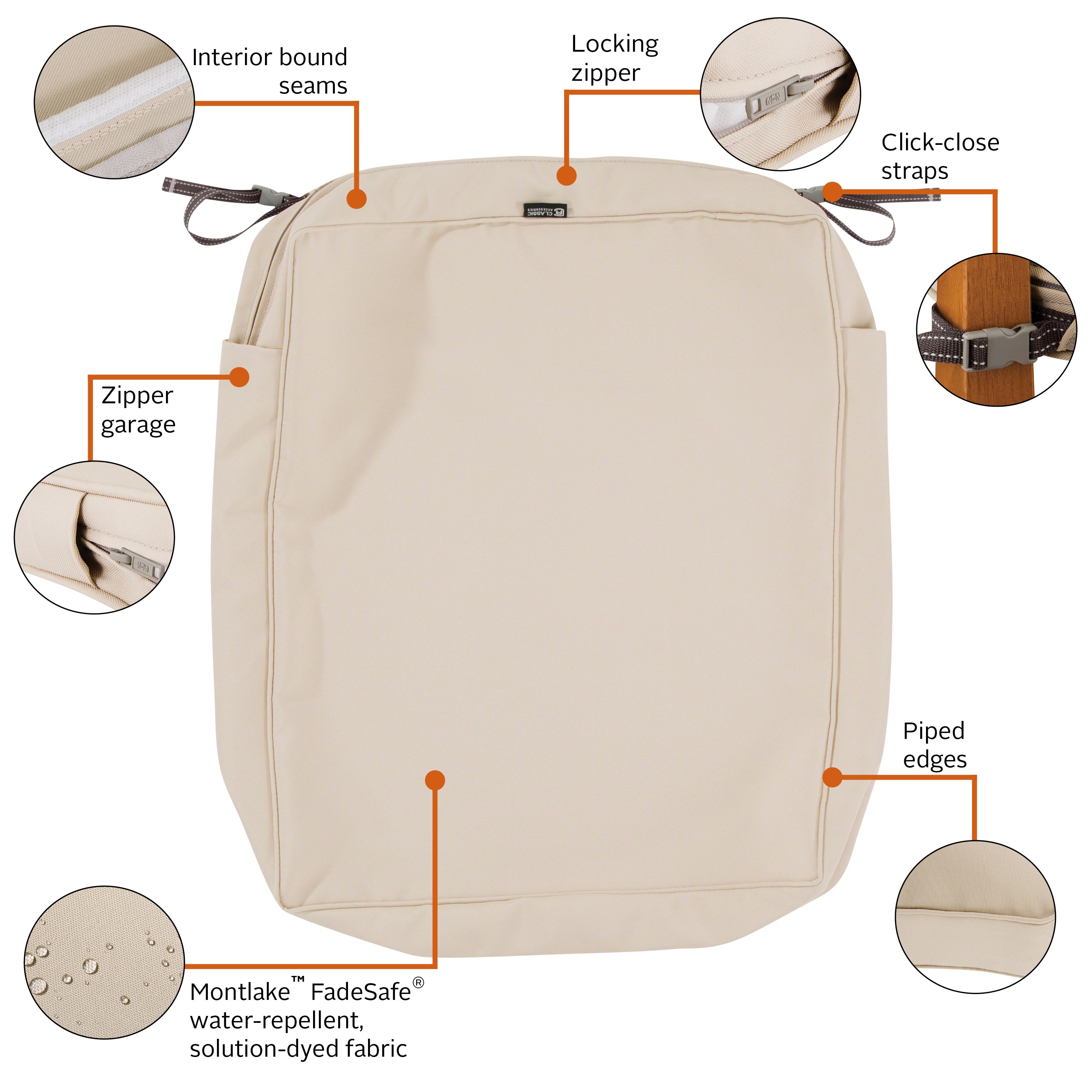 Classic Accessories Montlake FadeSafe Water-Resistant Rectangular Patio Lounge Seat Cushion Cover