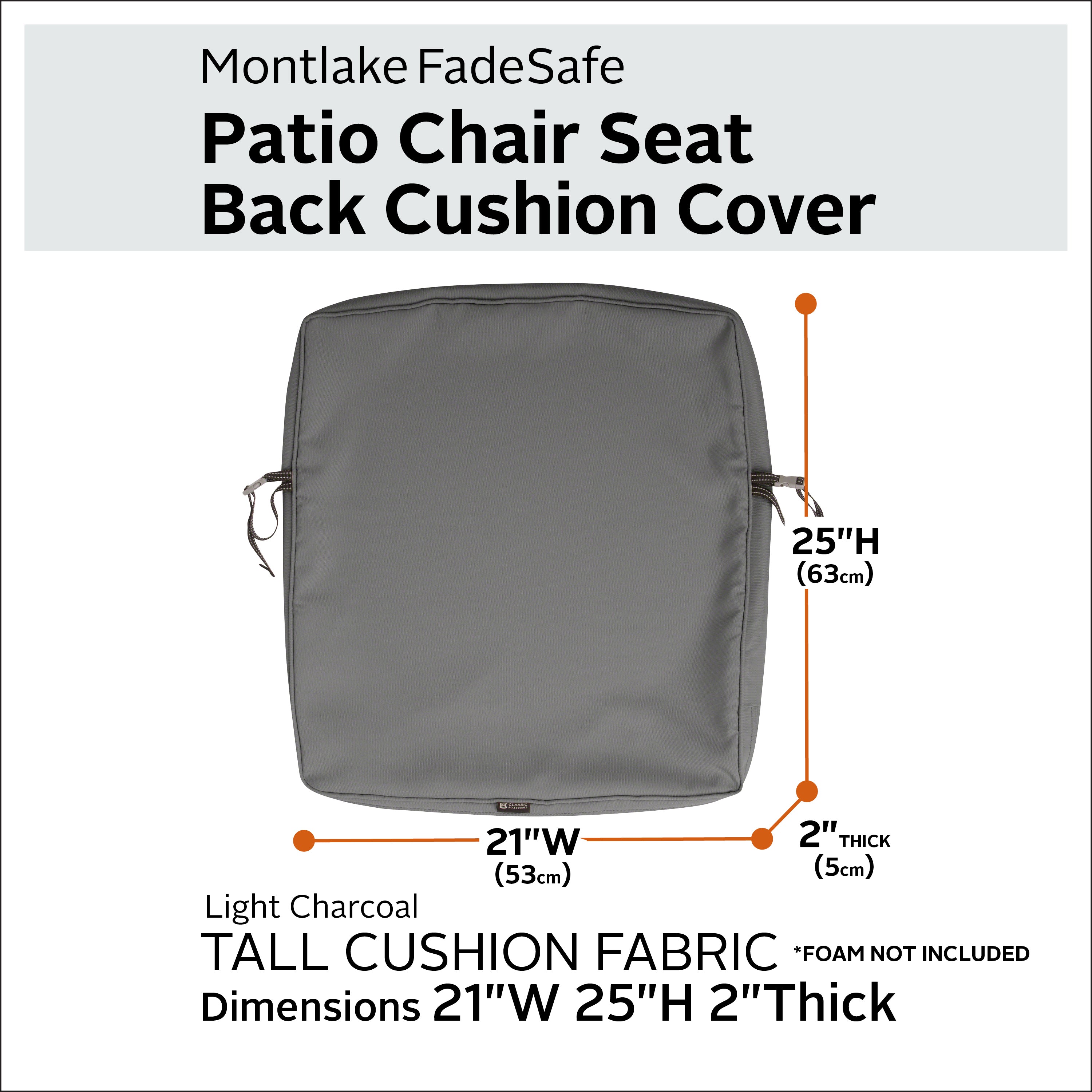 Classic Accessories Montlake FadeSafe Water-Resistant Patio Lounge Back Cushion Cover