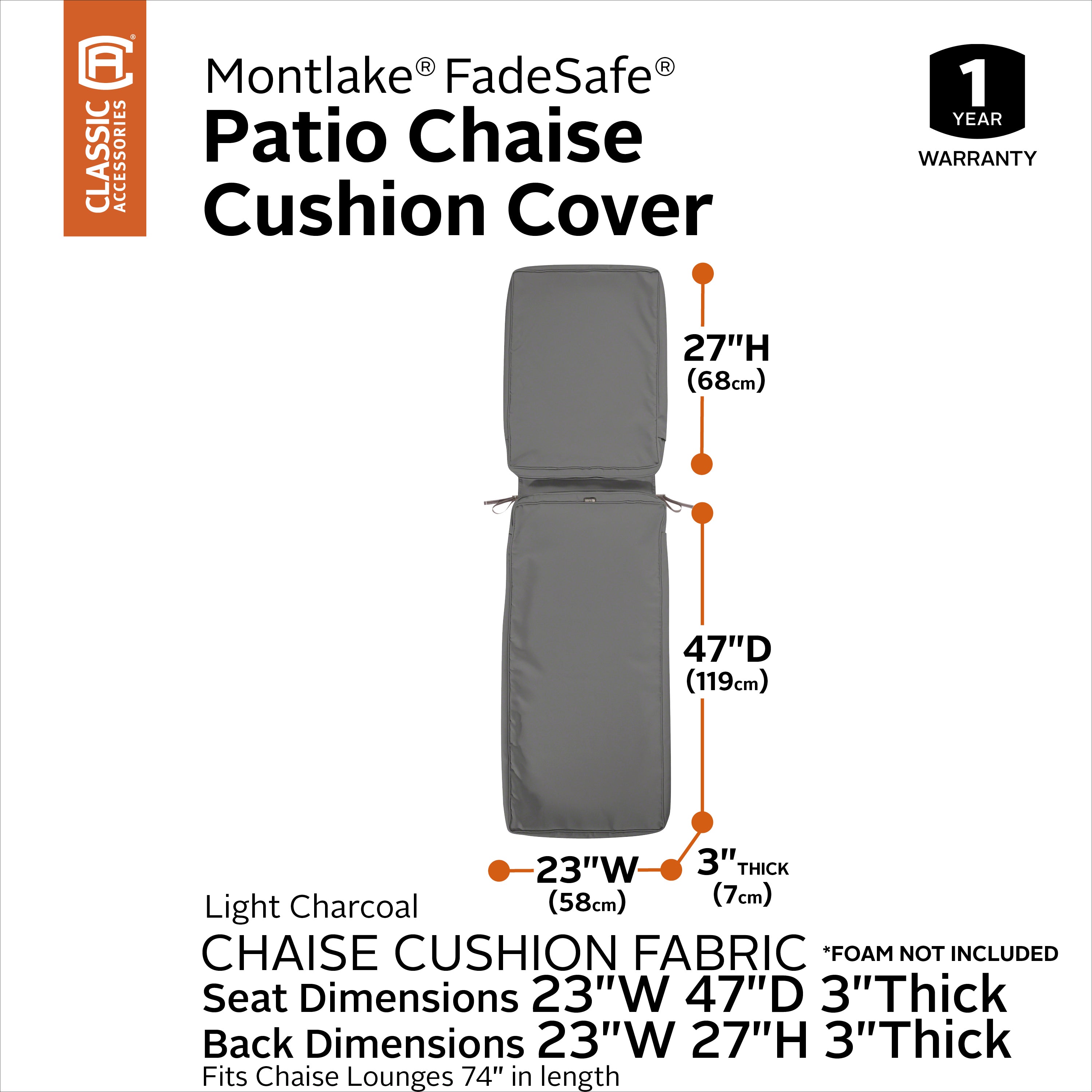 Montlake FadeSafe Water-Resistant Patio Chaise Lounge Cushion Cover