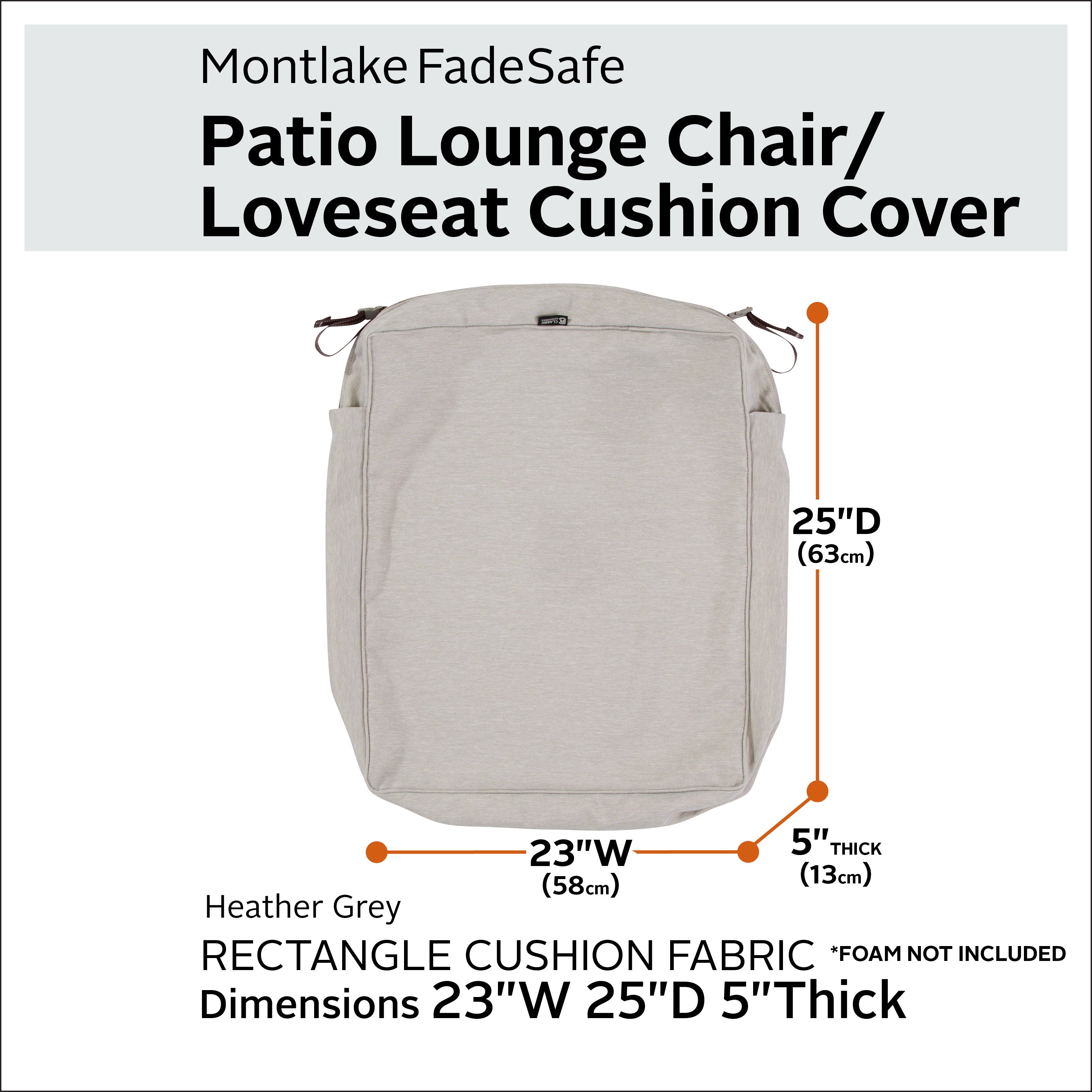 Classic Accessories Montlake FadeSafe Water-Resistant Rectangular Patio Lounge Seat Cushion Cover