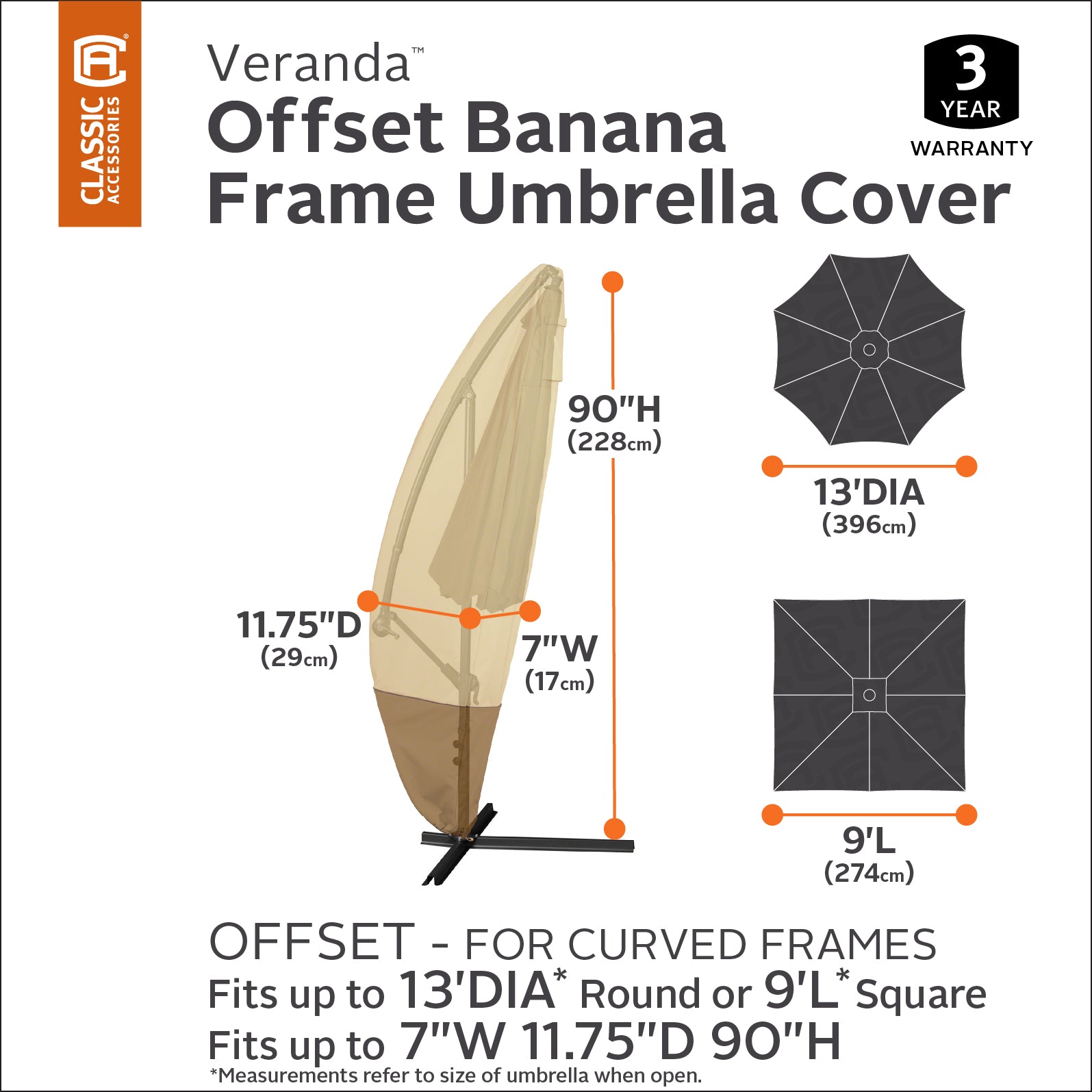 Veranda Water-Resistant Offset Patio Umbrella Cover | Classic