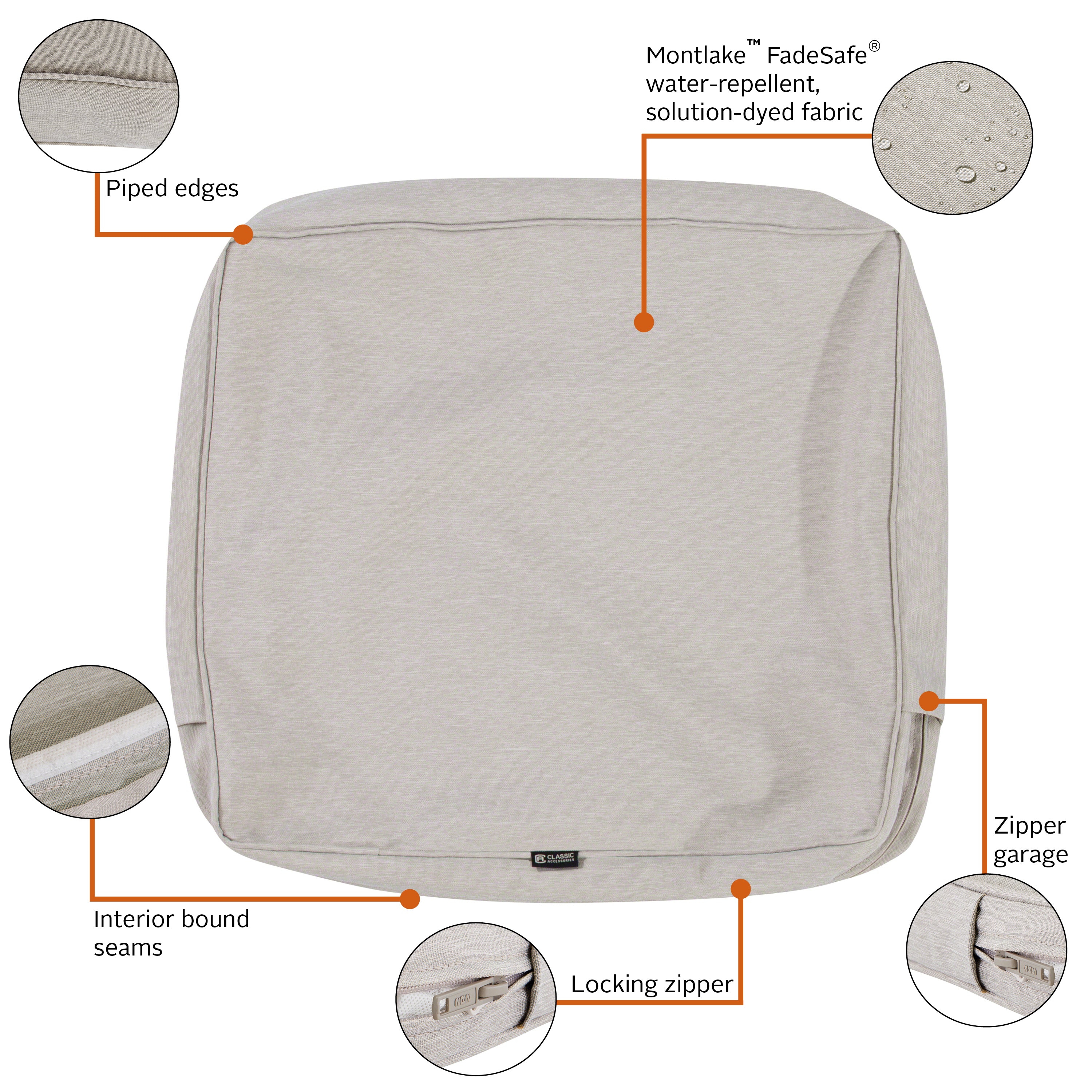 Classic Accessories Montlake FadeSafe Water-Resistant Patio Lounge Back Cushion Cover