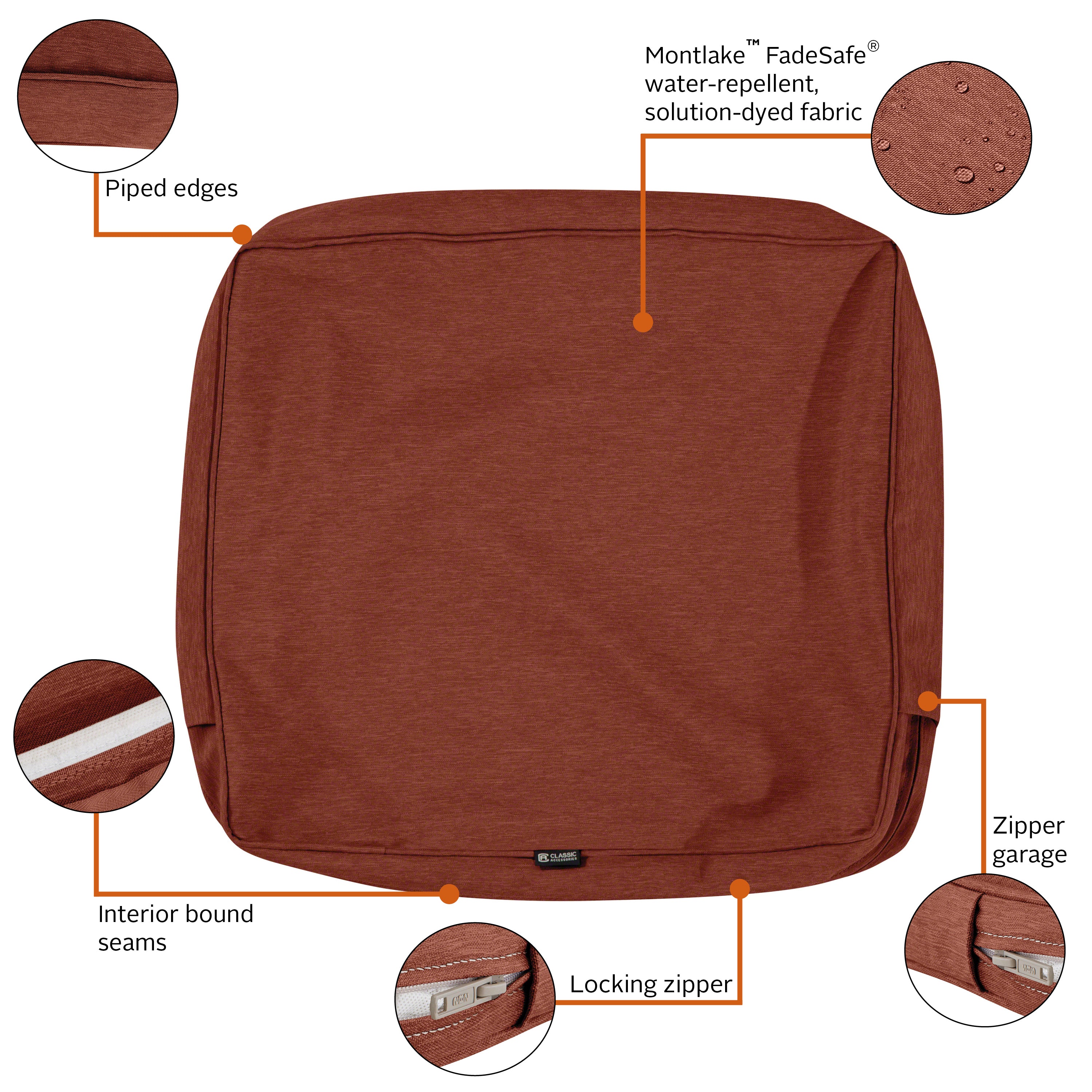 Classic Accessories Montlake FadeSafe Water-Resistant Patio Lounge Back Cushion Cover