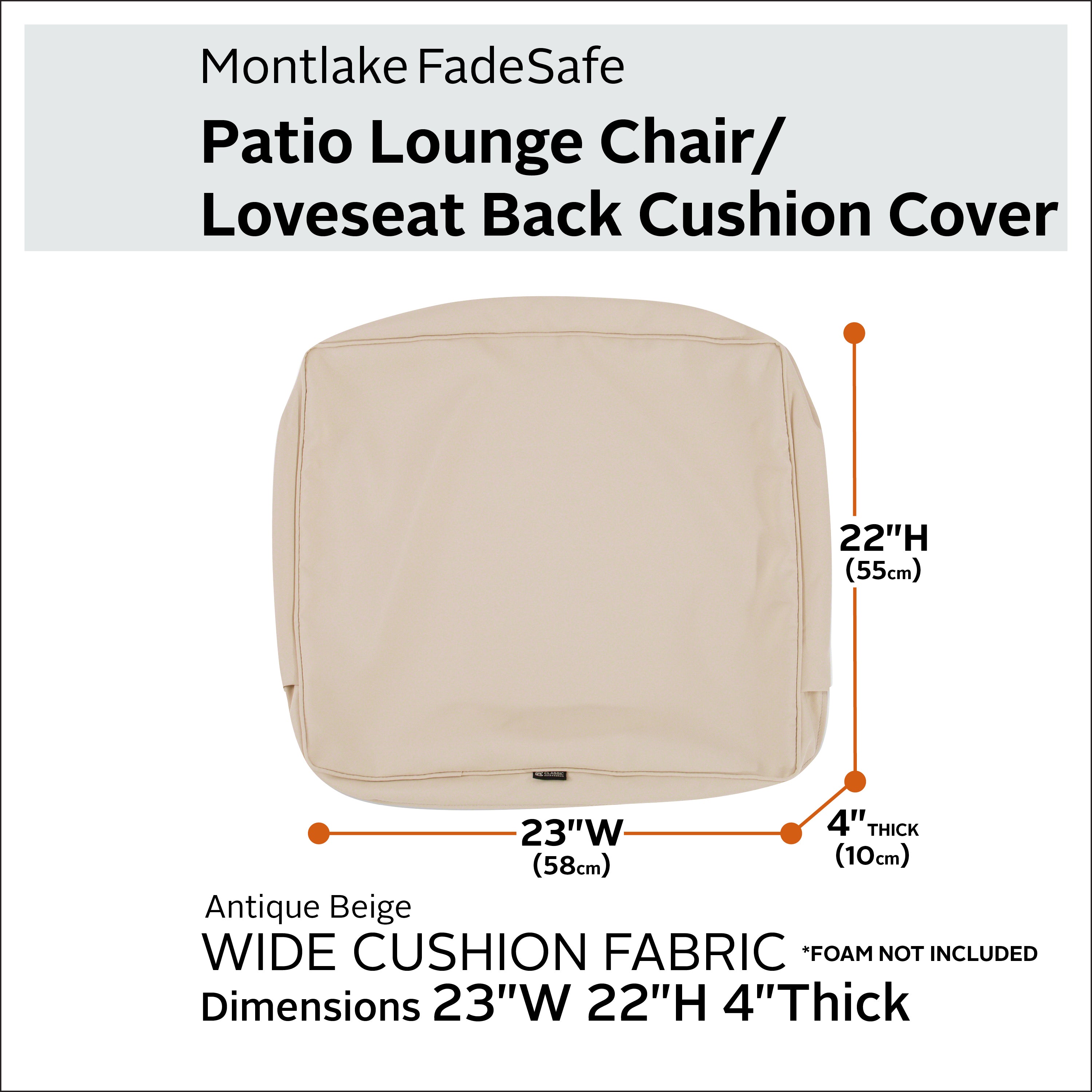 Classic Accessories Montlake FadeSafe Water-Resistant Patio Lounge Back Cushion Cover