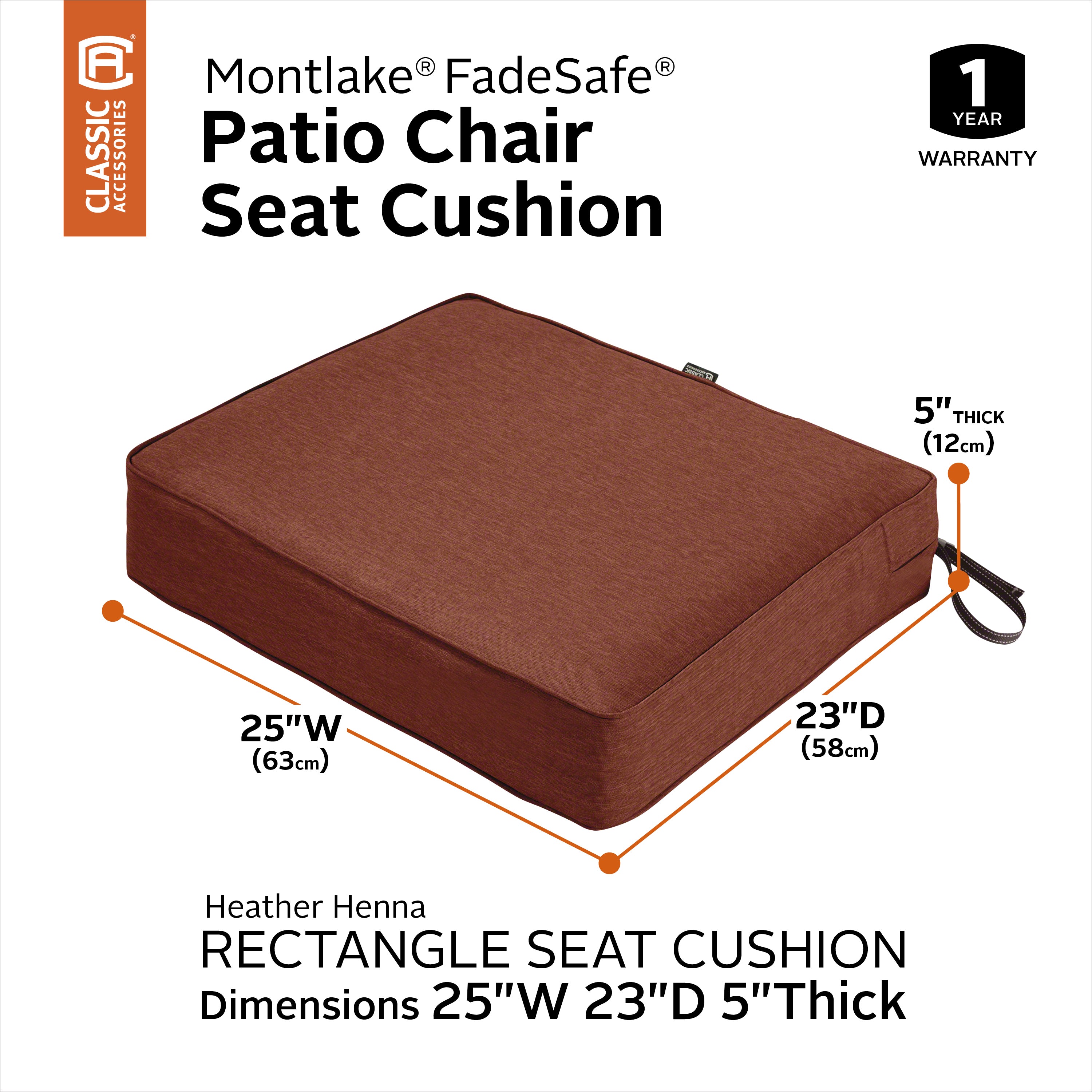 Classic Accessories Montlake FadeSafe Water-Resistant 5 Inch Thick Rectangle Patio Lounge Seat Cushion