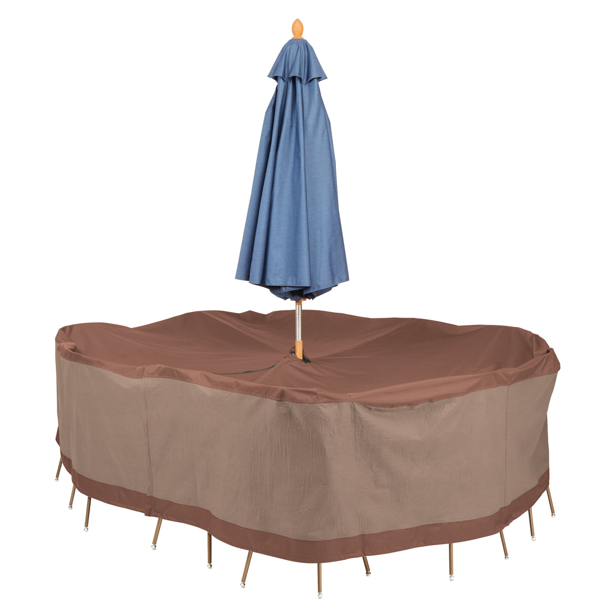 Duck Covers Ultimate Waterproof 108 Inch Rectangular/Oval Patio Table & Chair Set Cover with Umbrella Hole