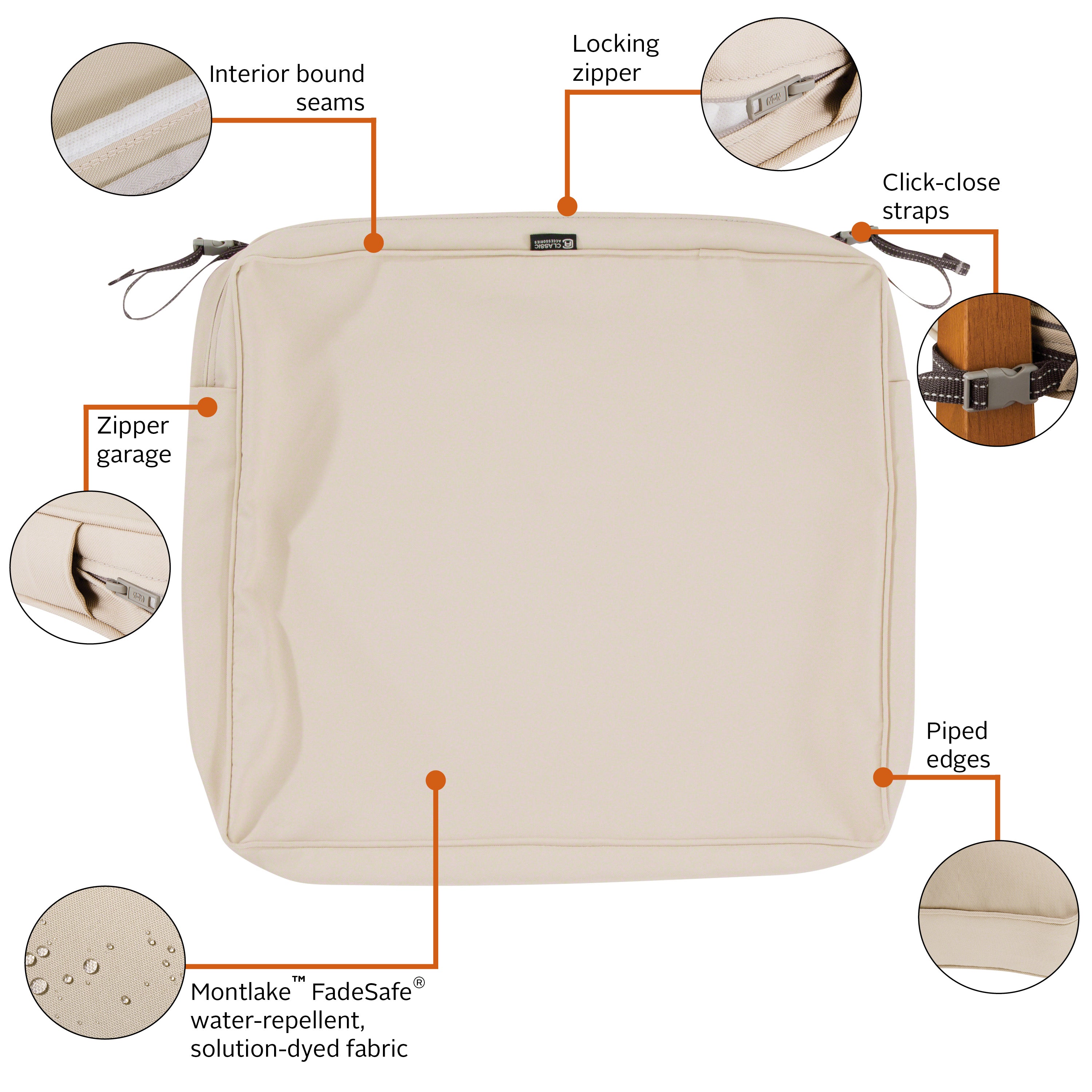 Classic Accessories Montlake FadeSafe Water-Resistant Rectangular Patio Lounge Seat Cushion Cover