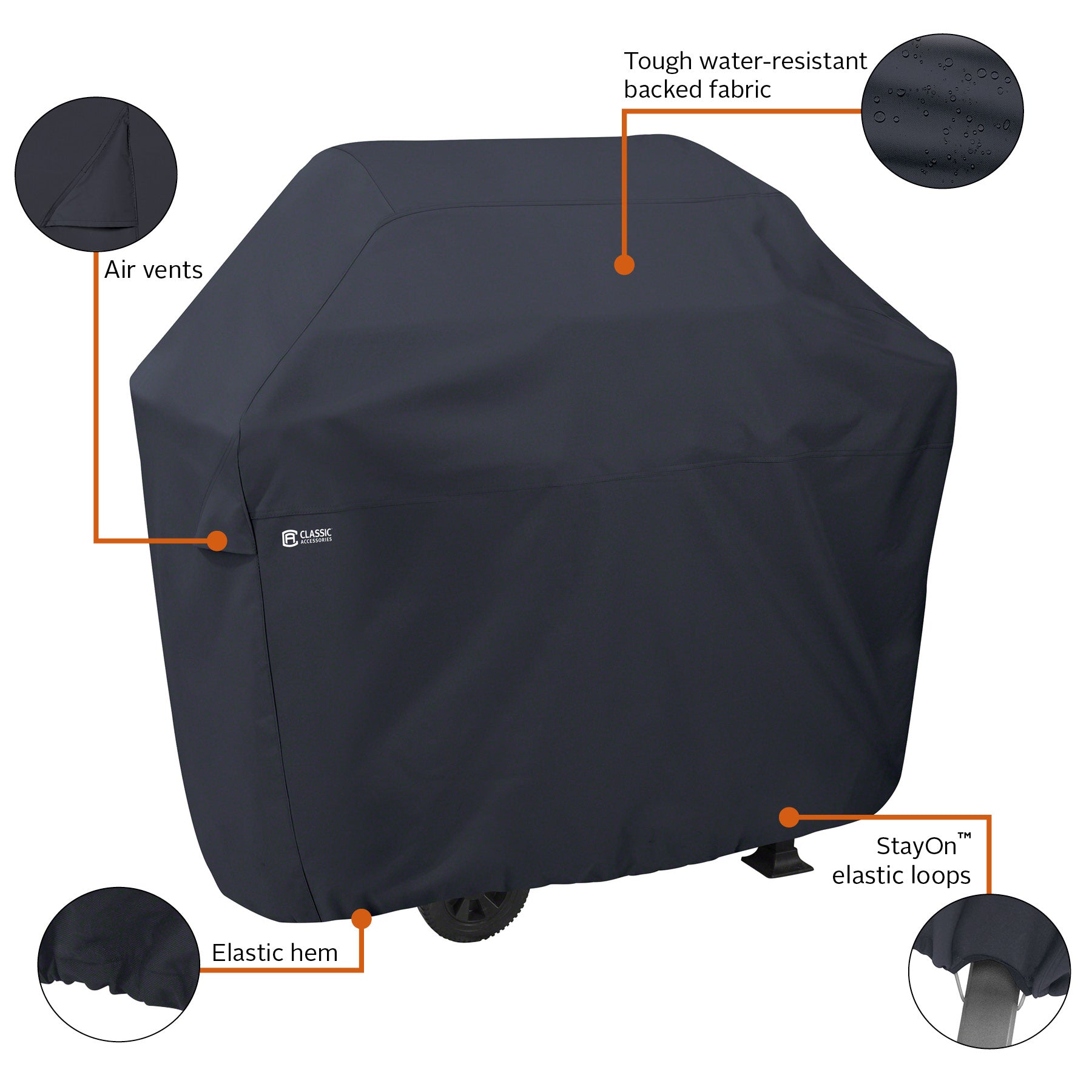 Water-Resistant BBQ Grill Cover with Coiled Grill Brush & Magnetic LED Light